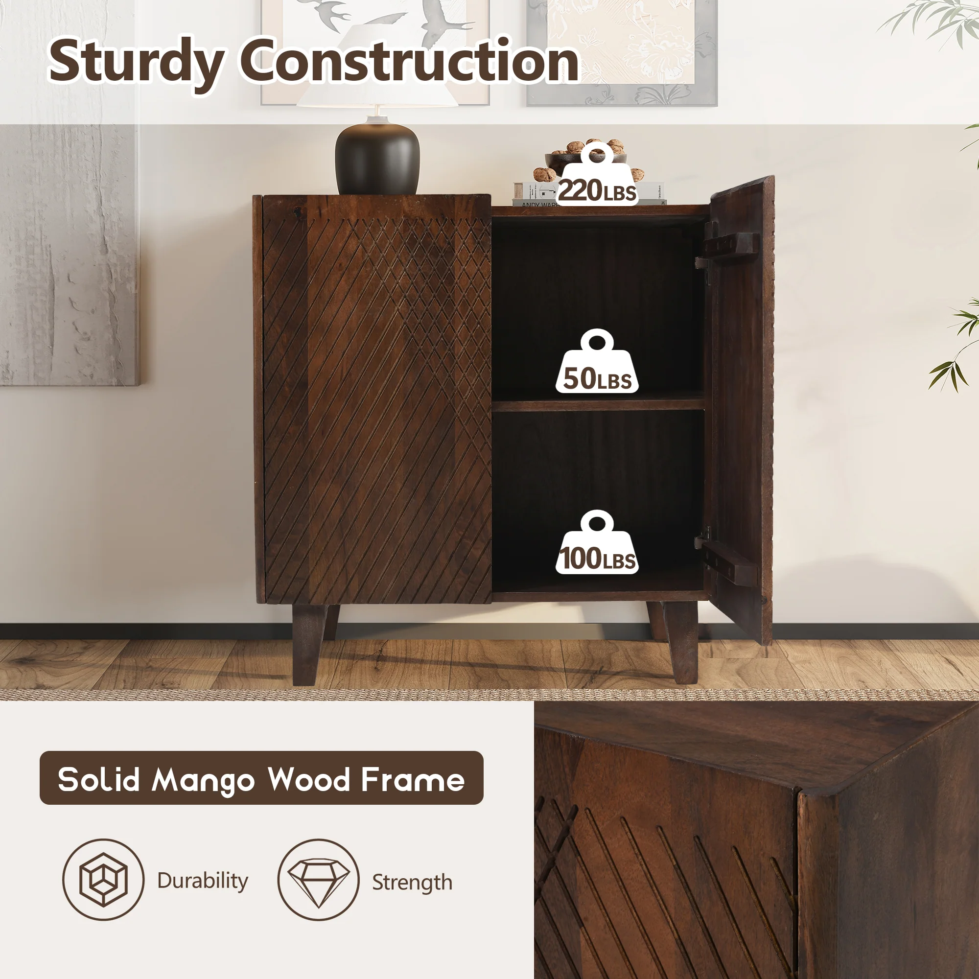 Rustic Mango Wood Accent Storage Cabinet - Image 22