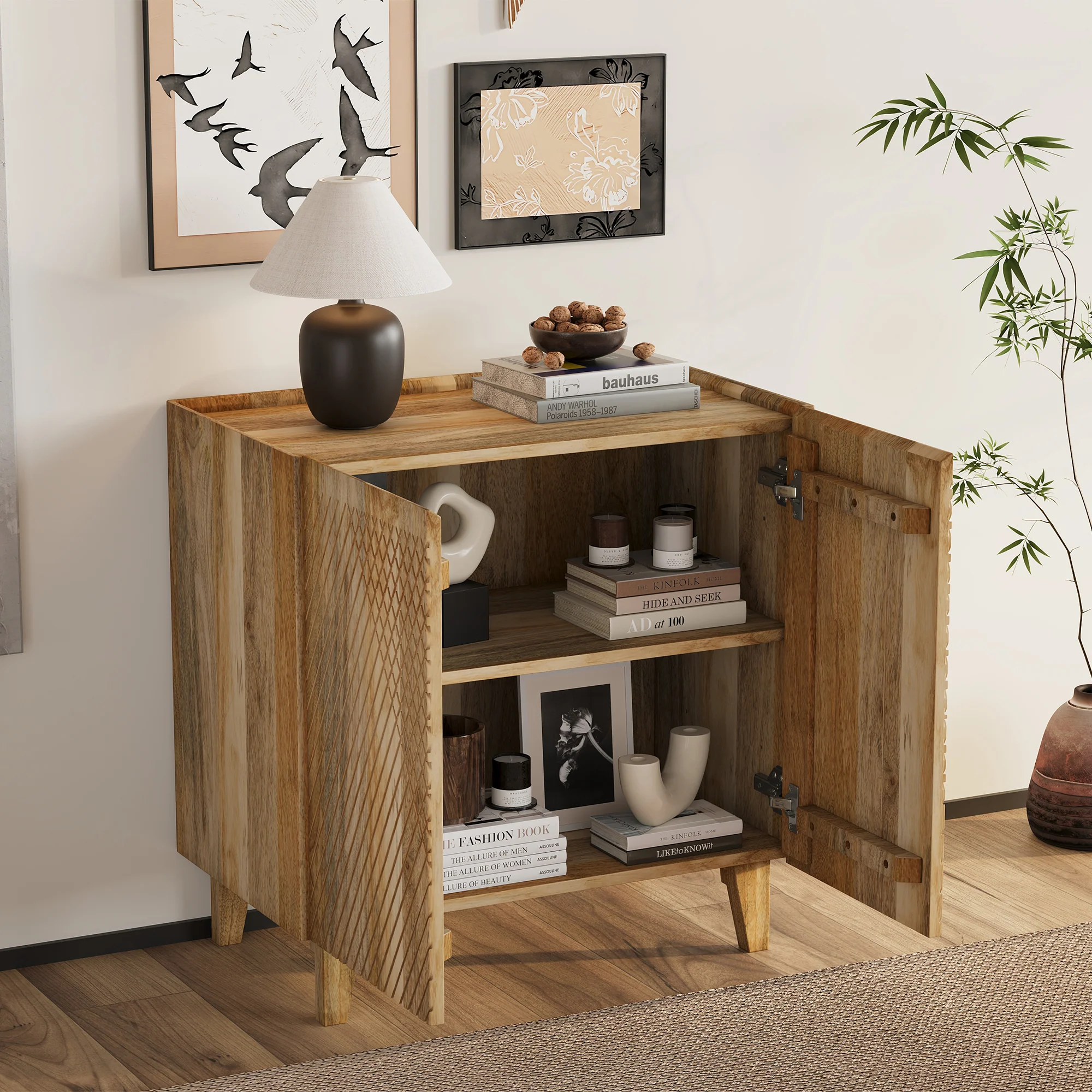 Rustic Mango Wood Accent Storage Cabinet - Image 3