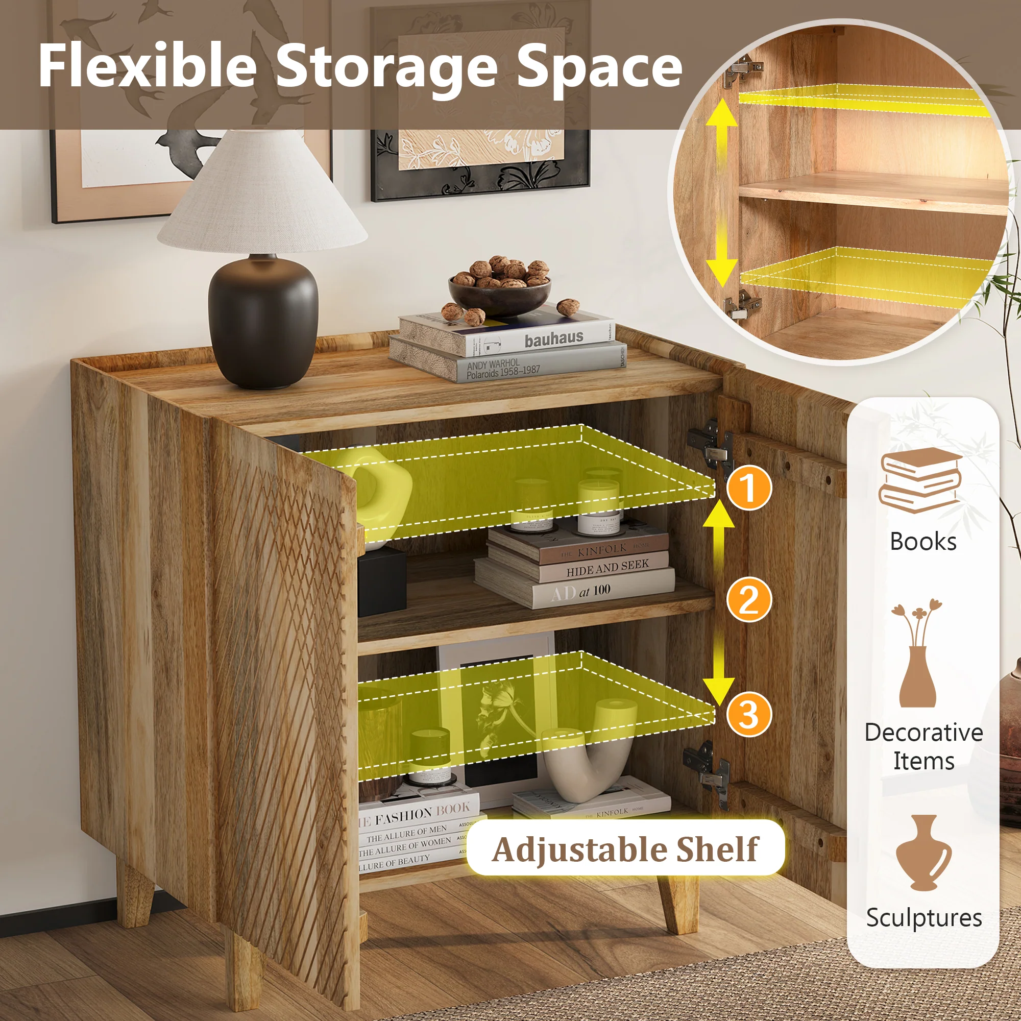 Rustic Mango Wood Accent Storage Cabinet - Image 6