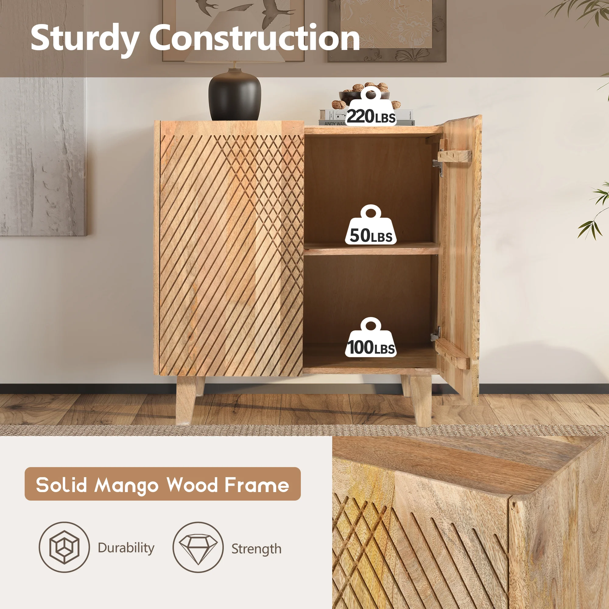 Rustic Mango Wood Accent Storage Cabinet - Image 7