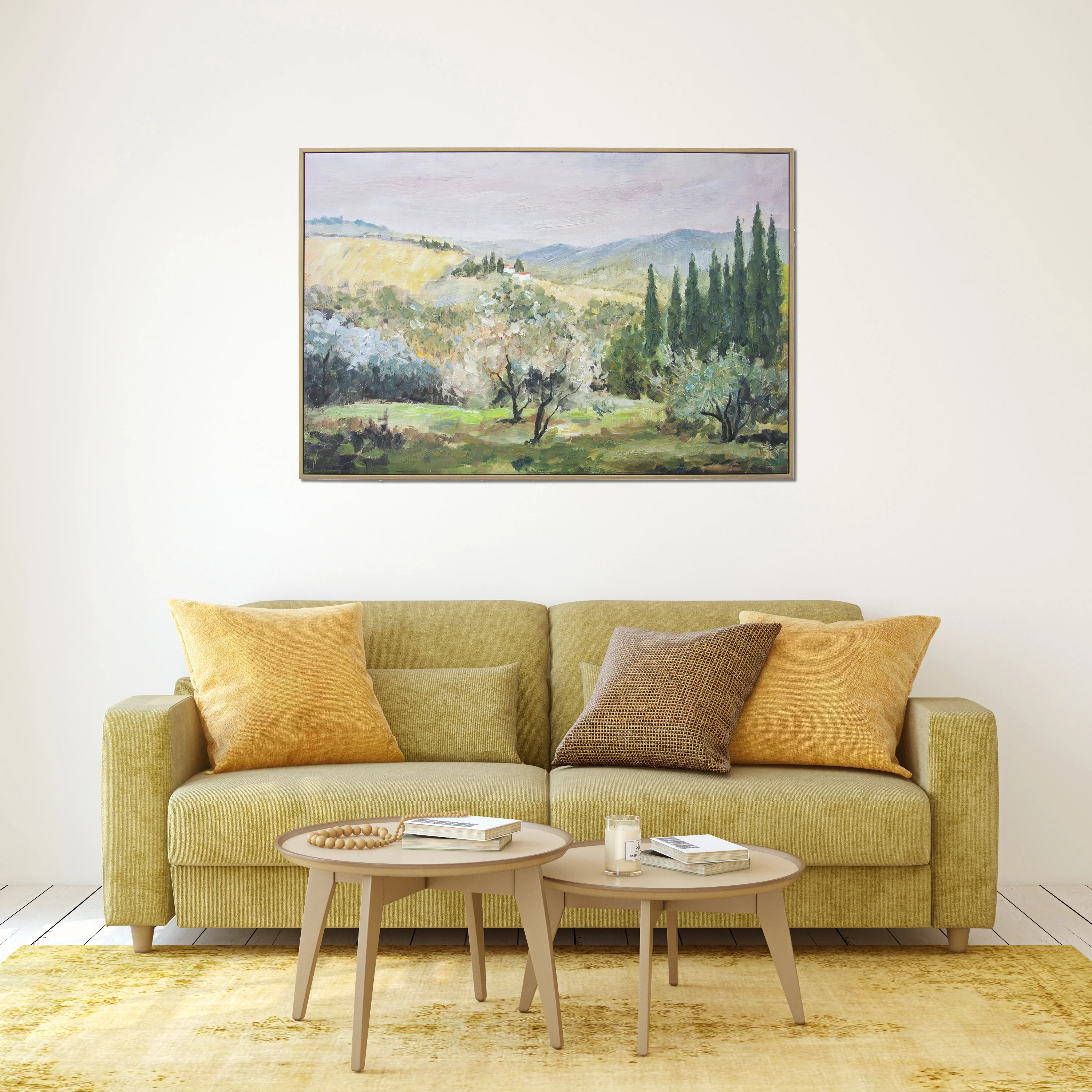 Tuscan Hills Hand Painted Floating Framed Wall Art Print 24x36 Inches - Image 2