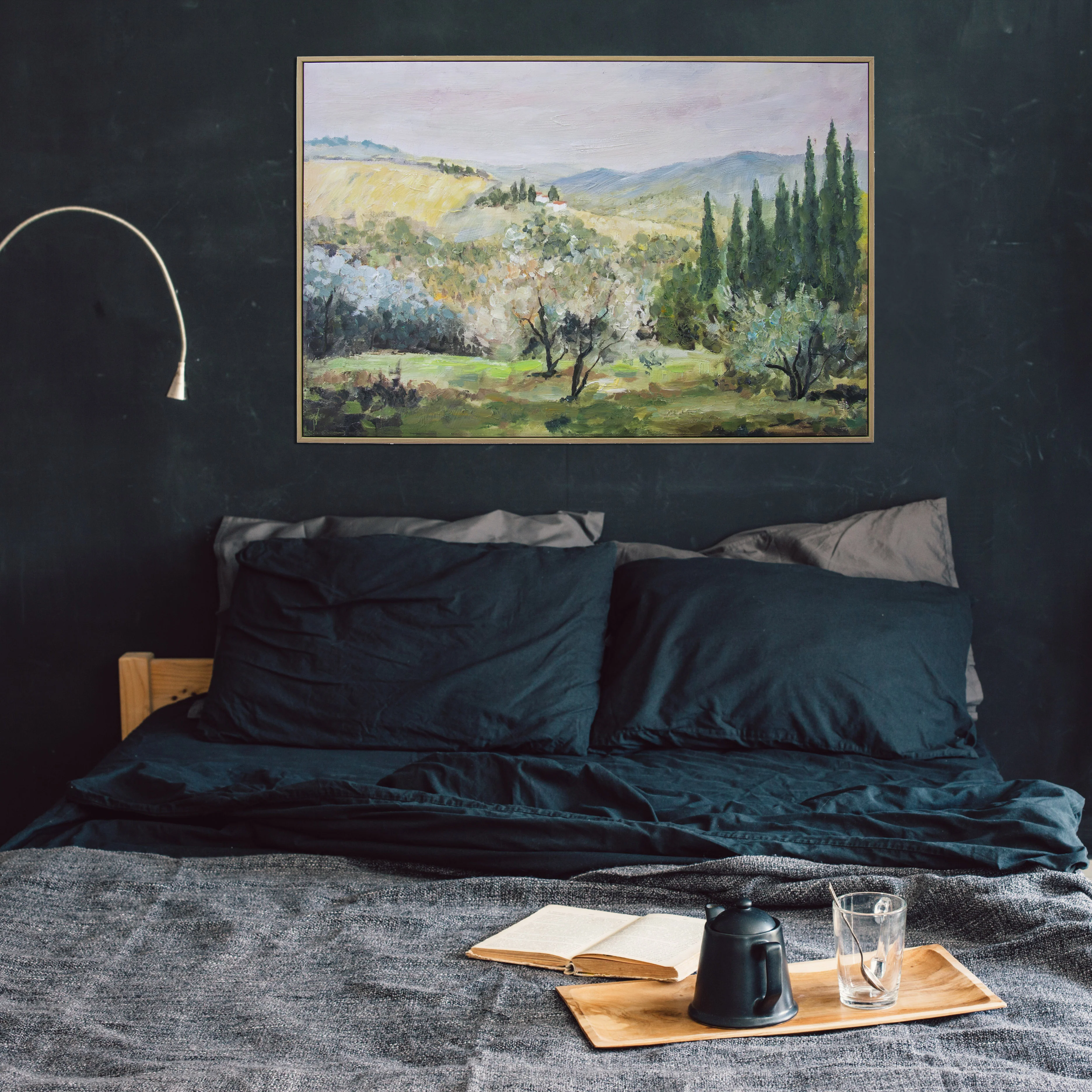 Tuscan Hills Hand Painted Floating Framed Wall Art Print 24x36 Inches - Image 5