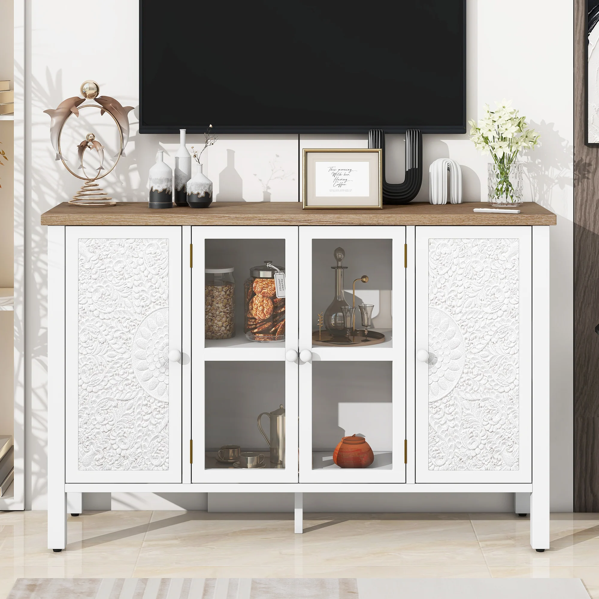 Carved Wood TV Stand