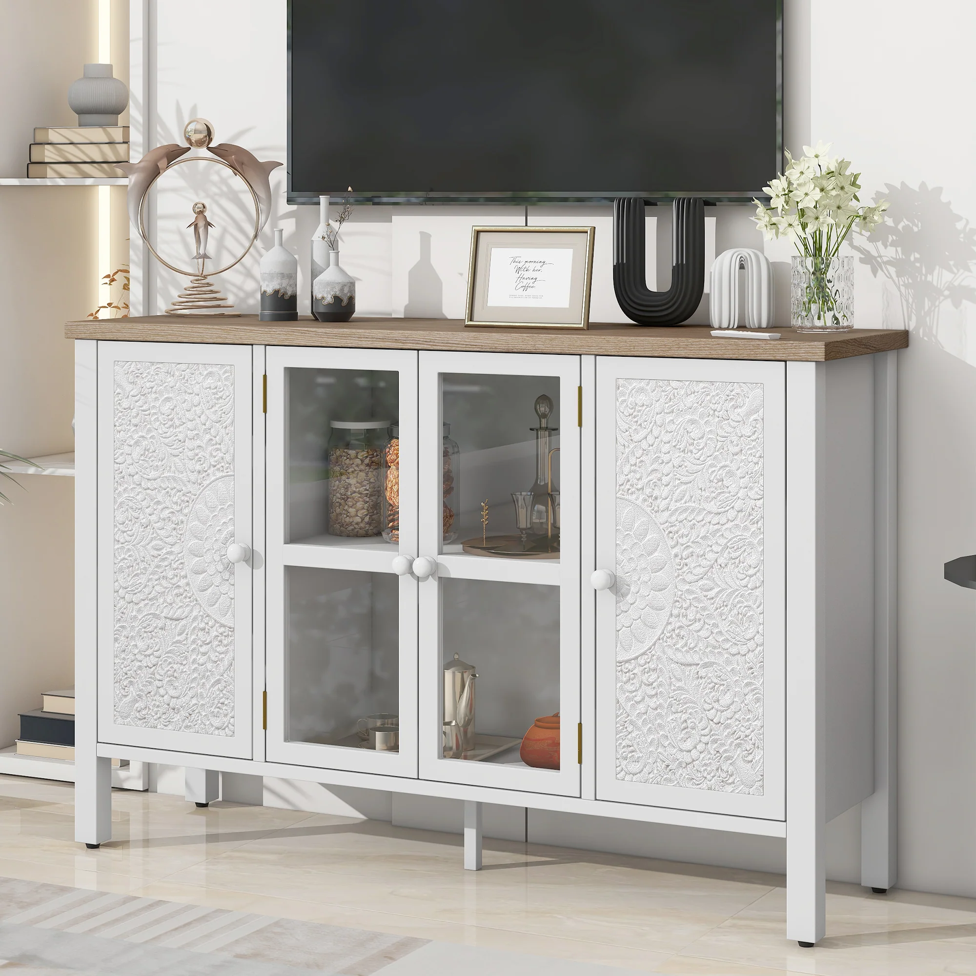 Carved Wood TV Stand - Image 2