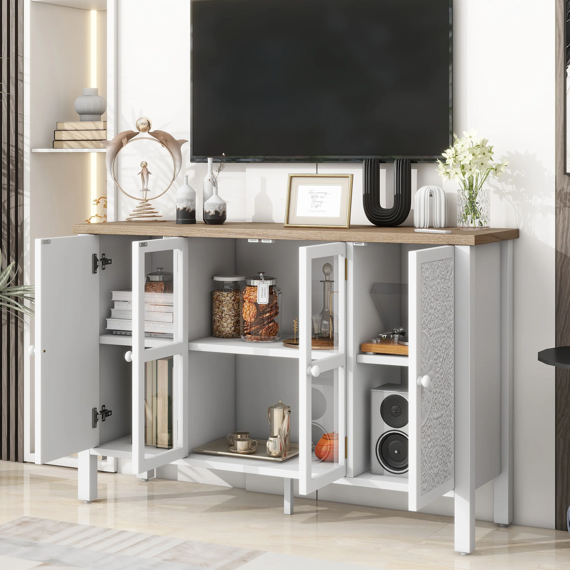Carved Wood TV Stand - Image 3