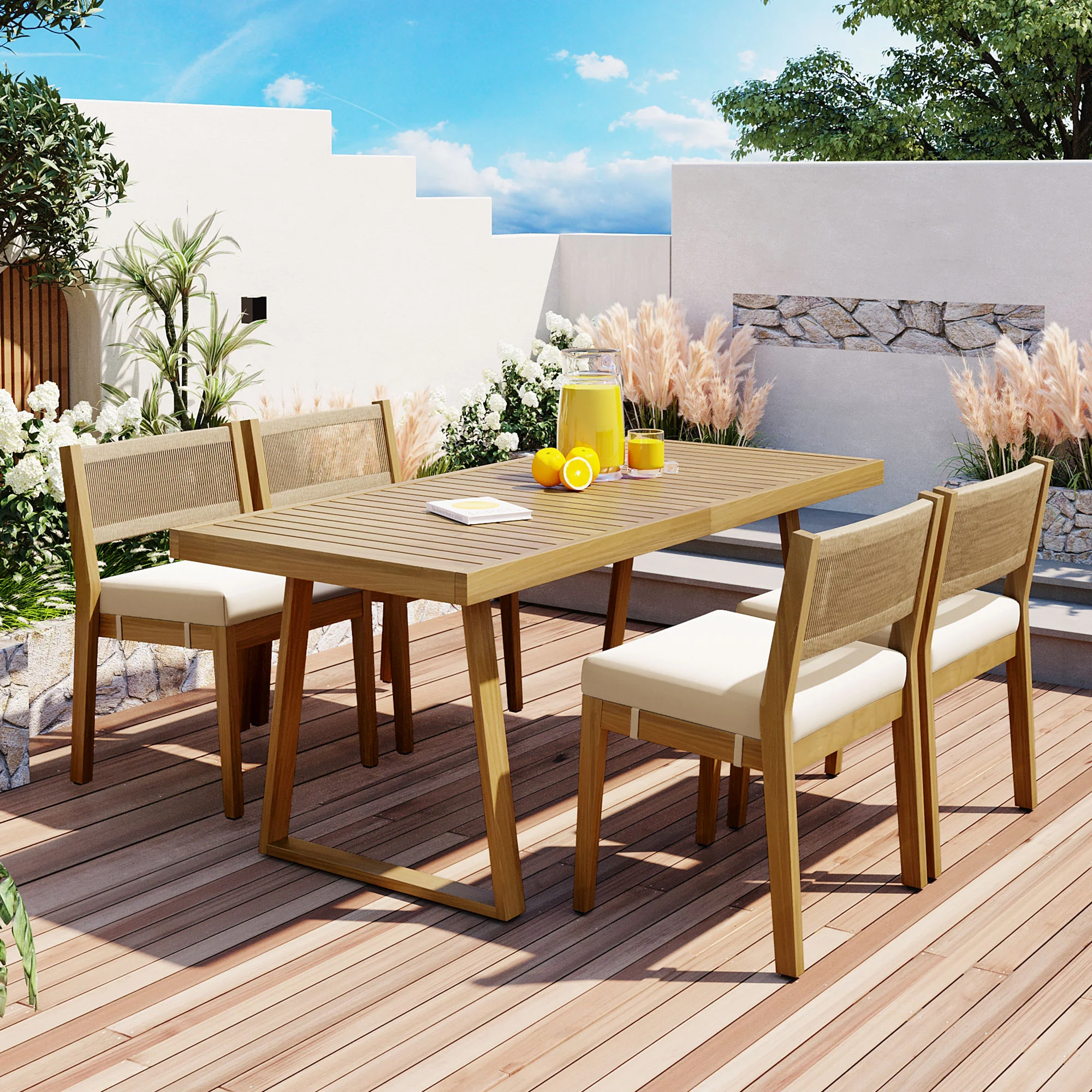 Outdoor Acacia Wood Dining Table Set - Image 24