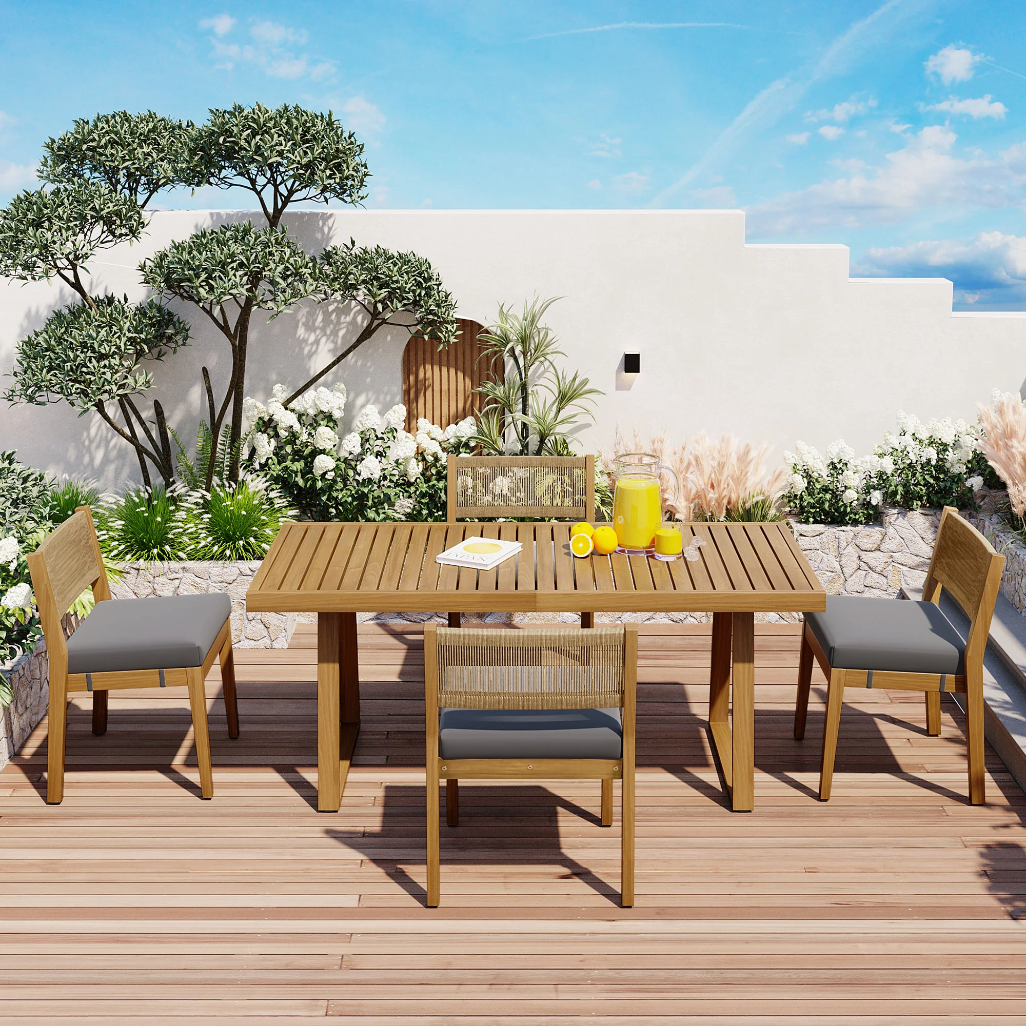 Outdoor Acacia Wood Dining Table Set - Image 4