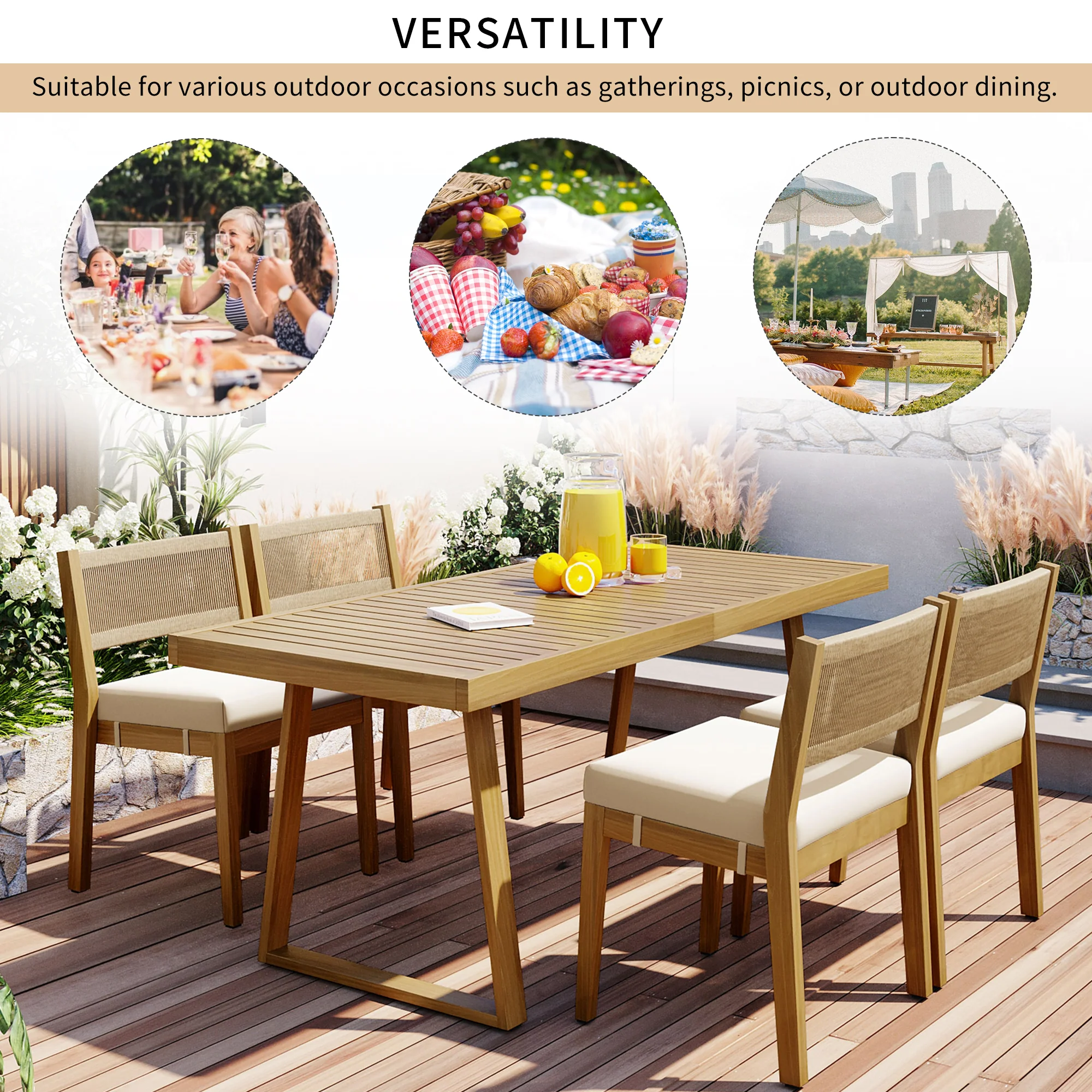 Outdoor Acacia Wood Dining Table Set - Image 40