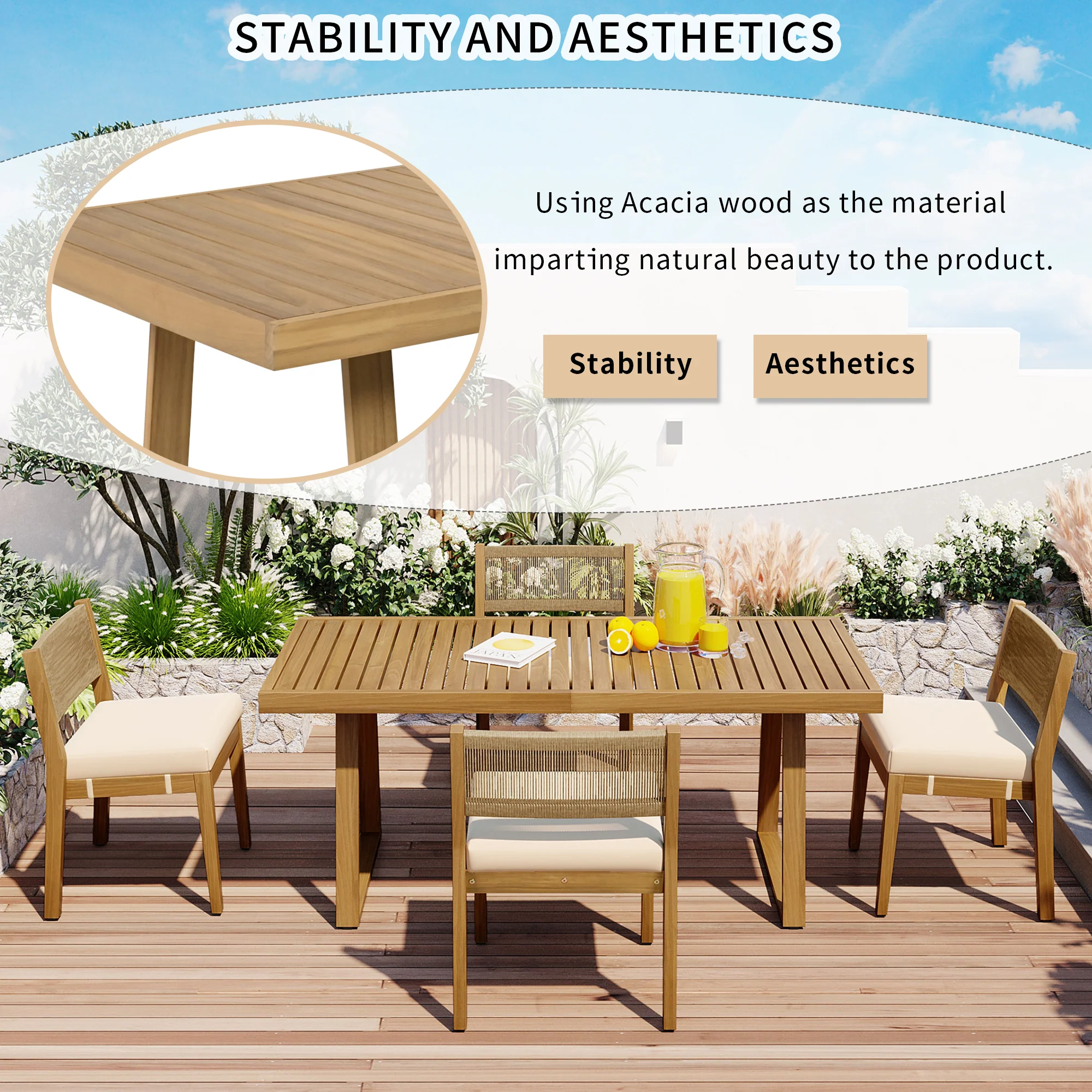 Outdoor Acacia Wood Dining Table Set - Image 41
