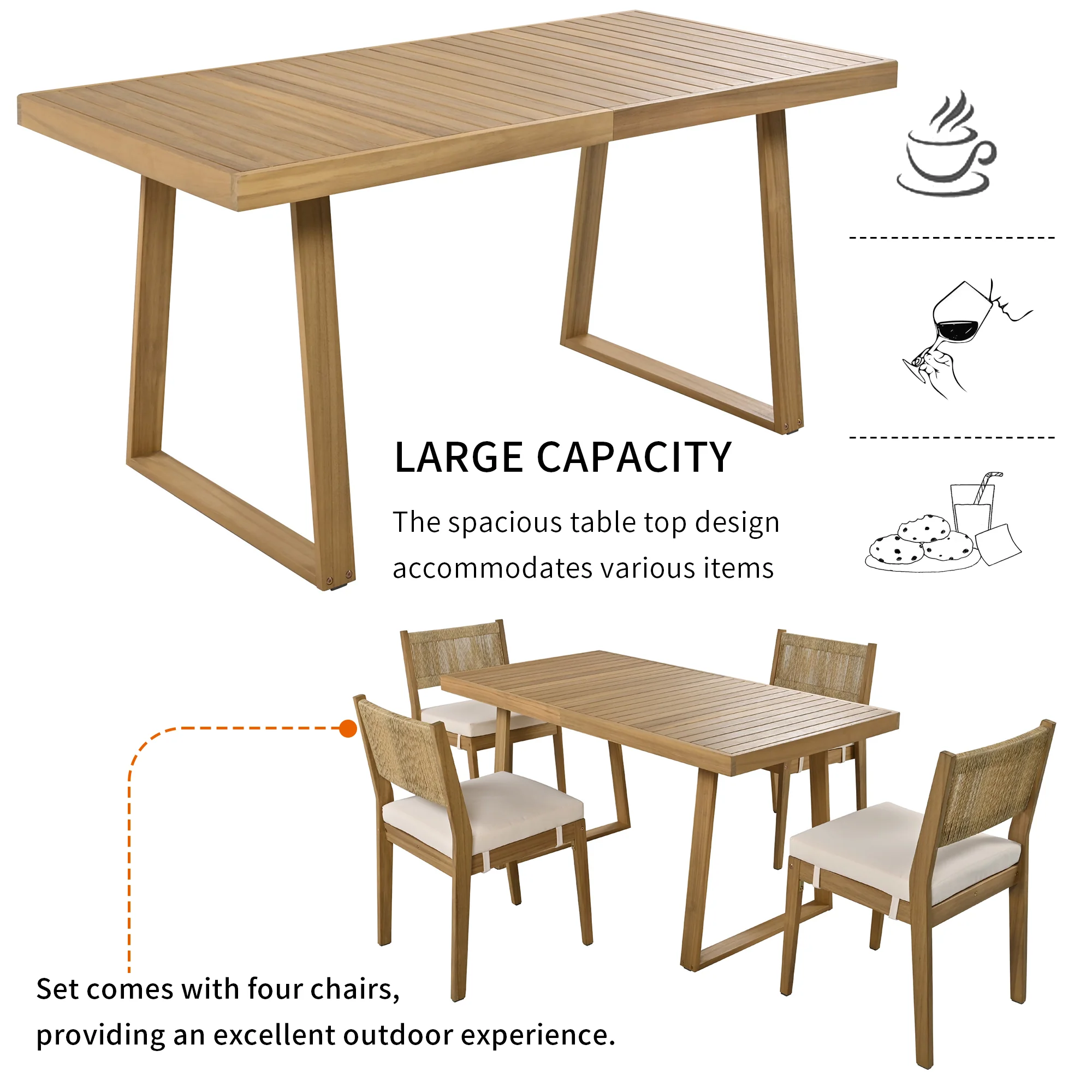 Outdoor Acacia Wood Dining Table Set - Image 42