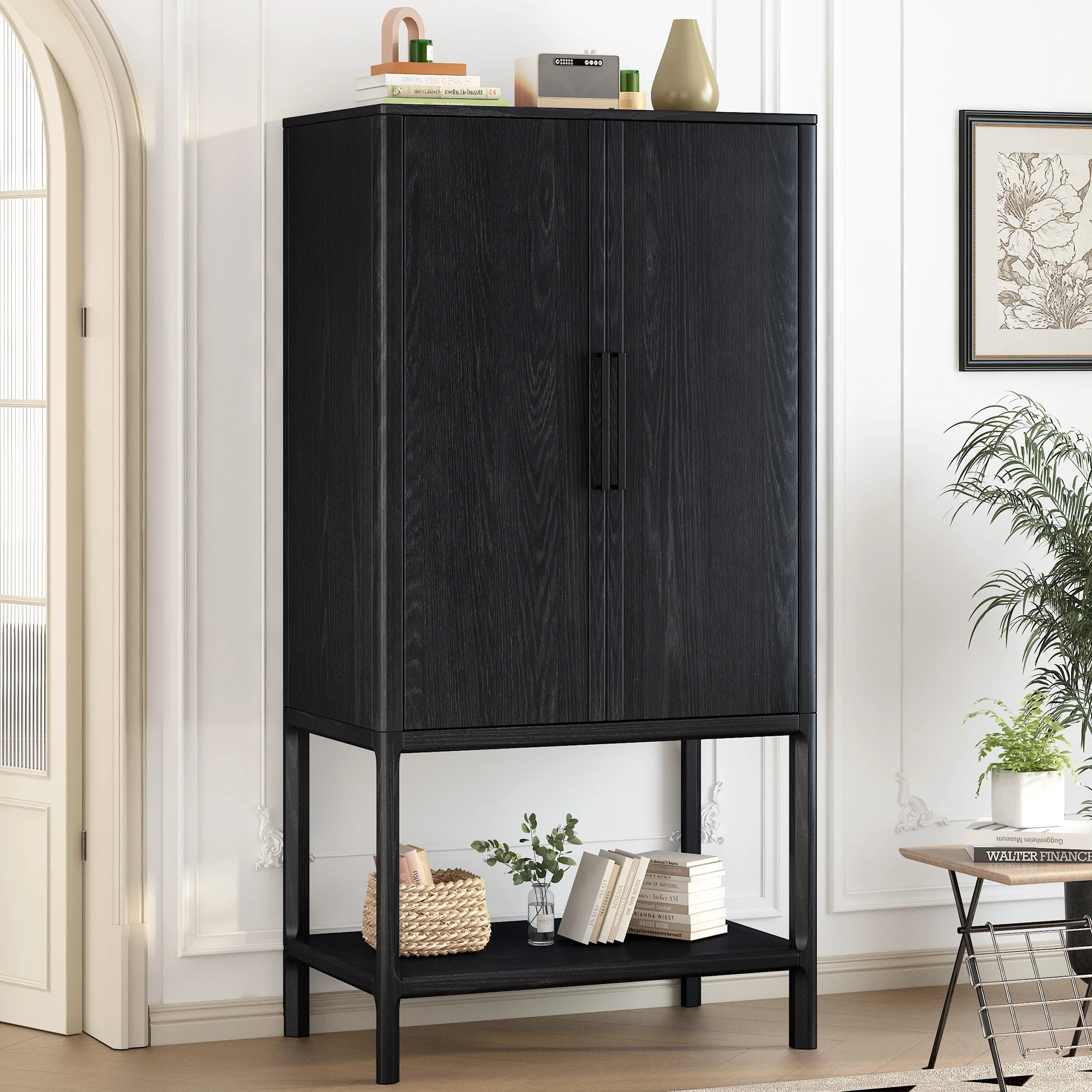 Modern Oak Veneer Tall Cabinet