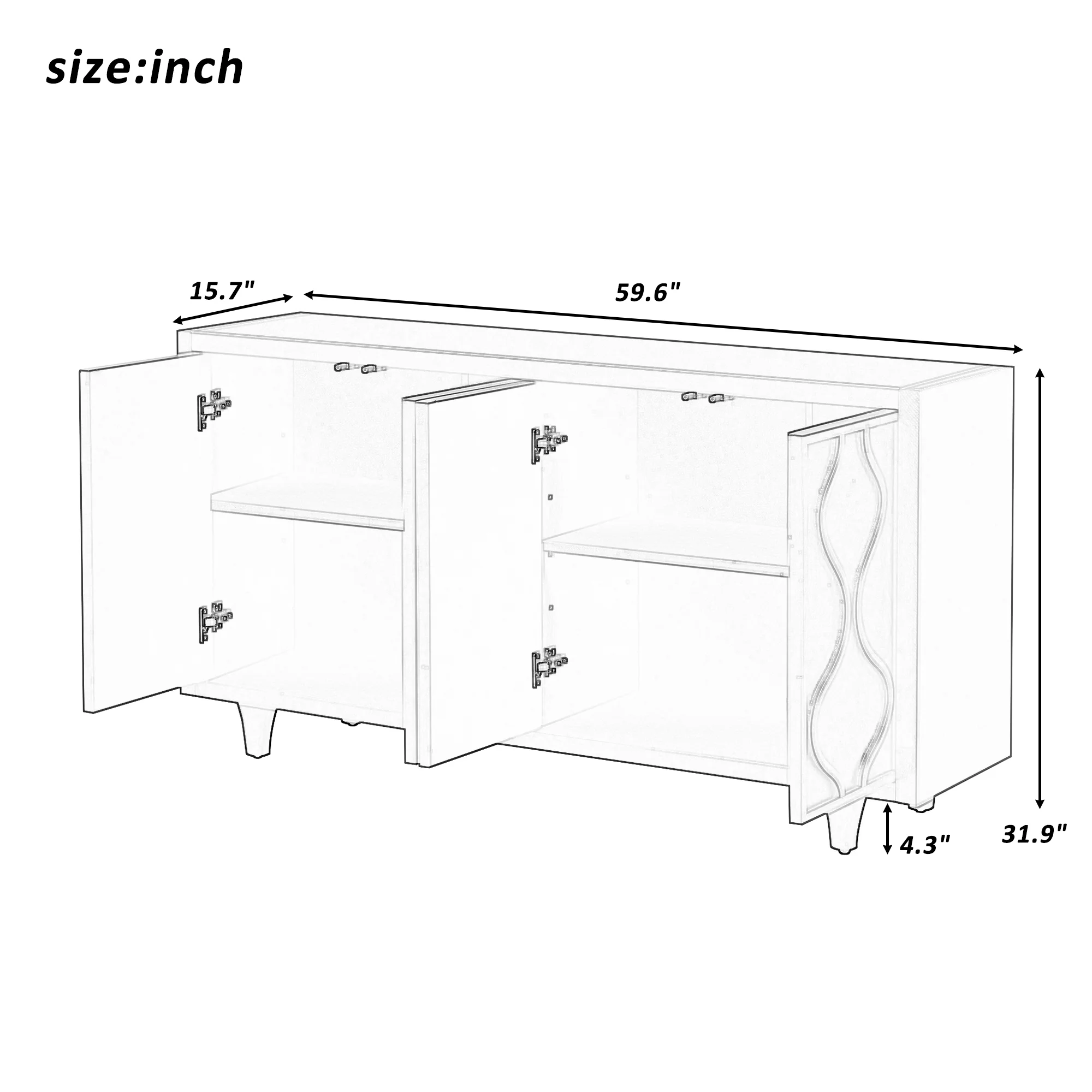 Storage Cabinet Sideboard Wooden Cabinet with Embossed Curved Doors - Image 12
