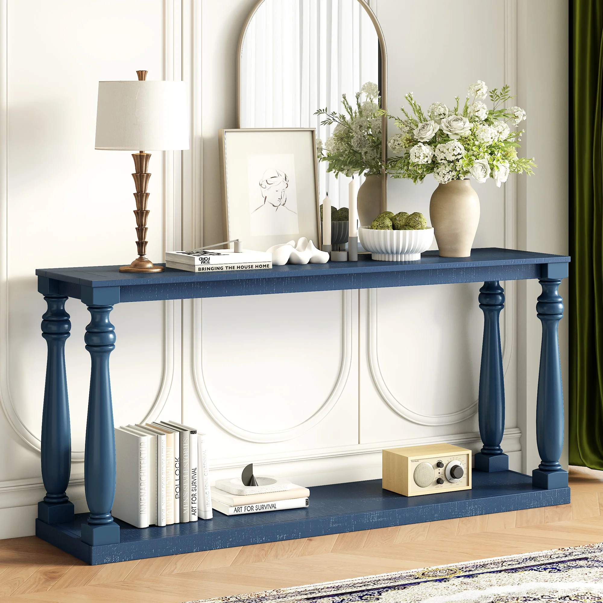 Farmhouse Turned-Leg Entryway Console Table with Bottom Shelf - Image 13