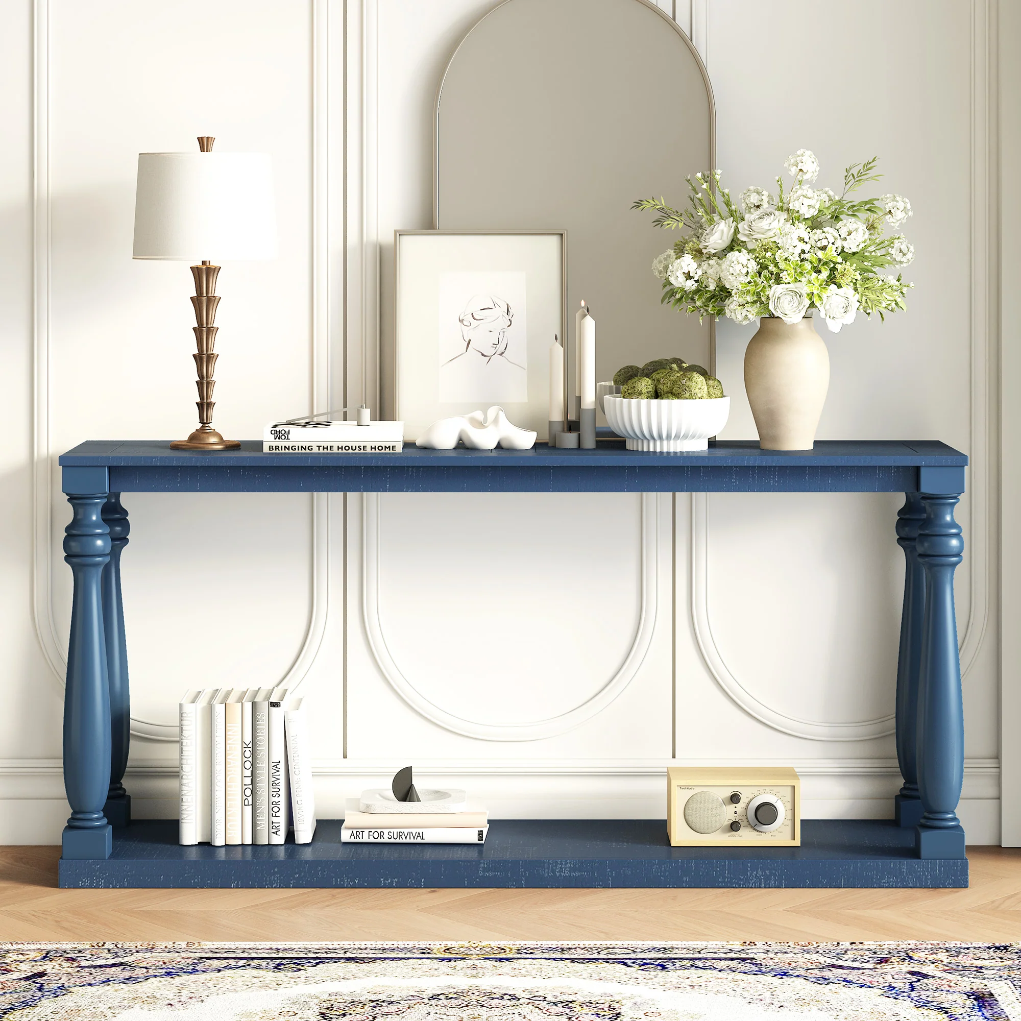 Farmhouse Turned-Leg Entryway Console Table with Bottom Shelf - Image 14