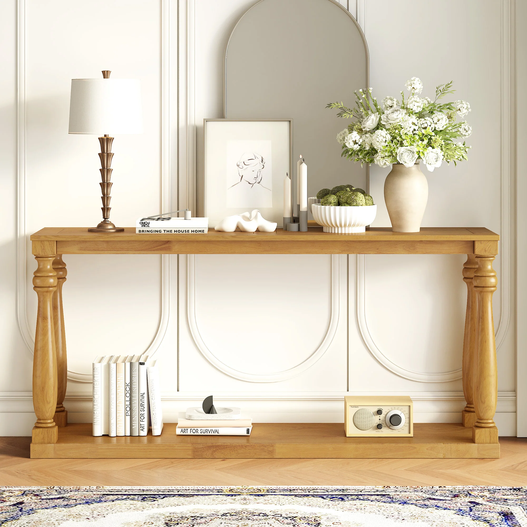 Farmhouse Turned-Leg Entryway Console Table with Bottom Shelf - Image 22