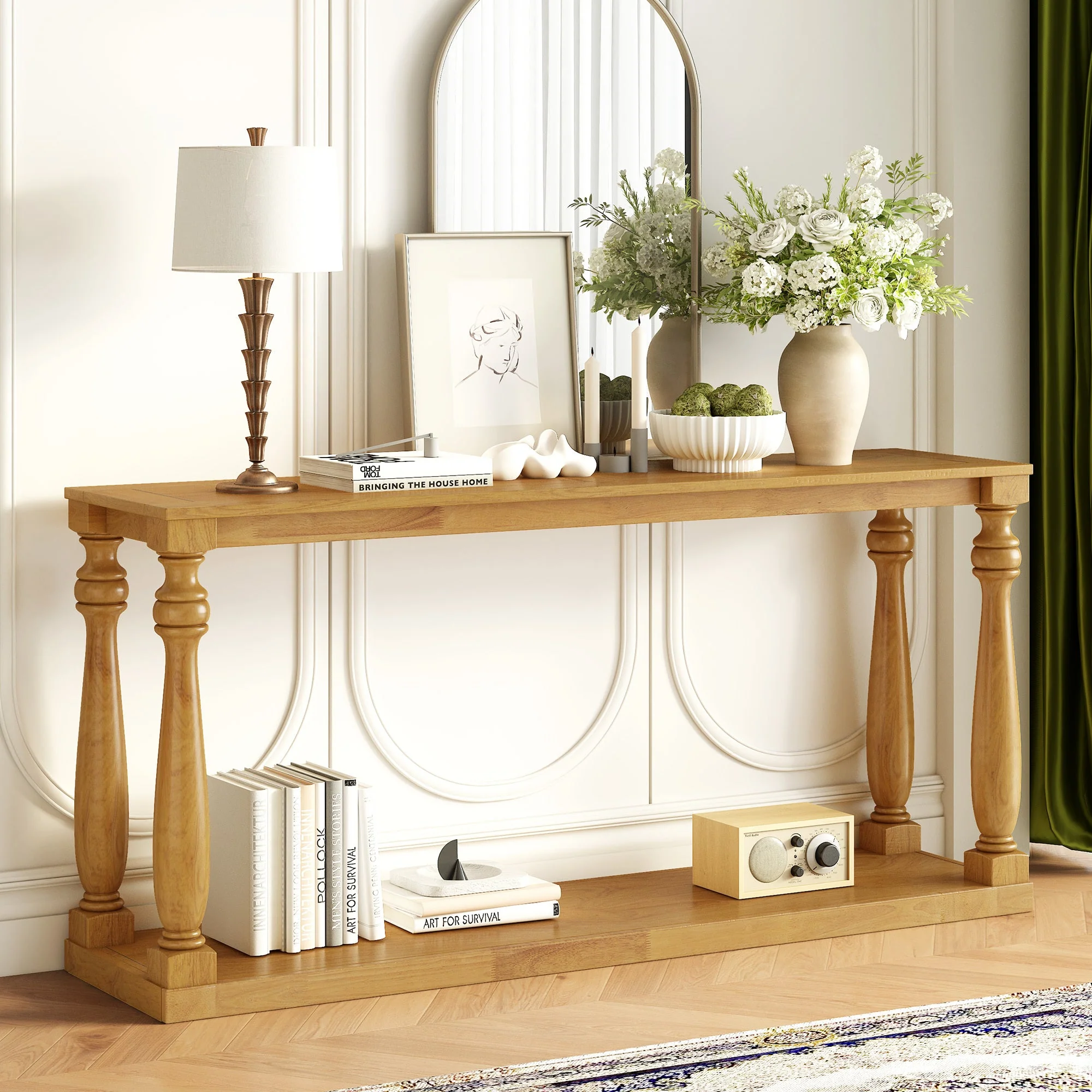 Farmhouse Turned-Leg Entryway Console Table with Bottom Shelf - Image 3