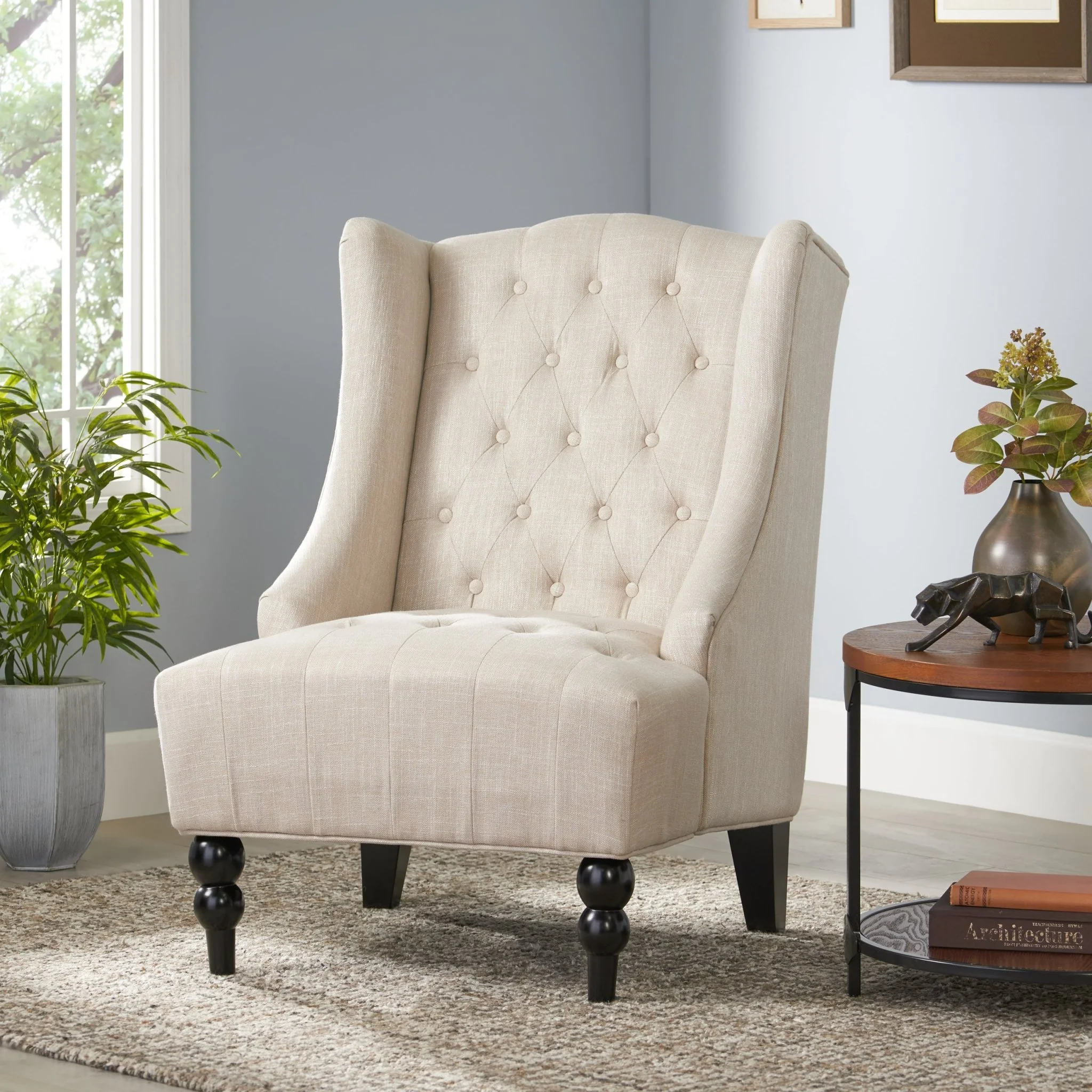 Upholstered Accent Chair with Diamond Tufted Wing Back - Image 7