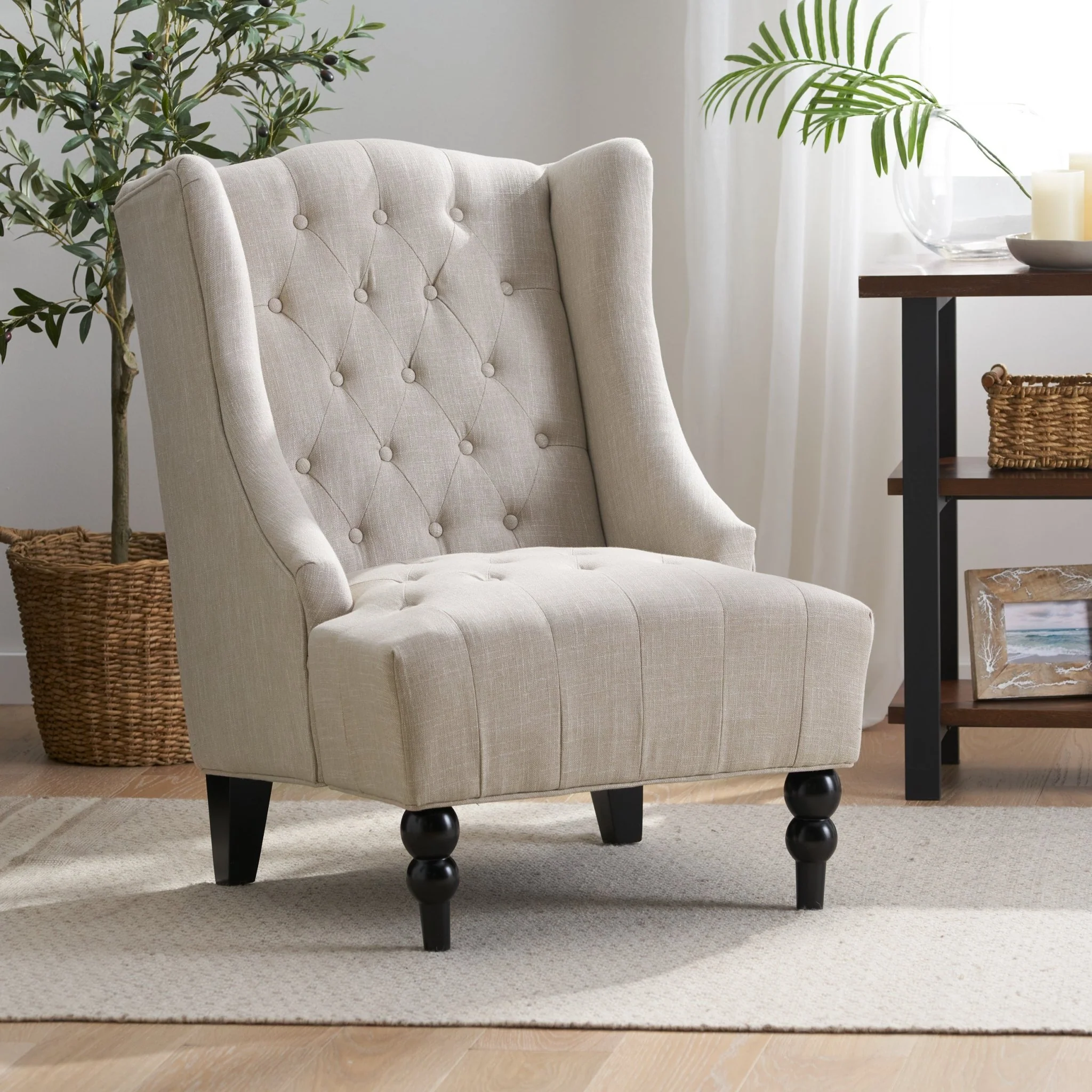 Upholstered Accent Chair with Diamond Tufted Wing Back - Image 8