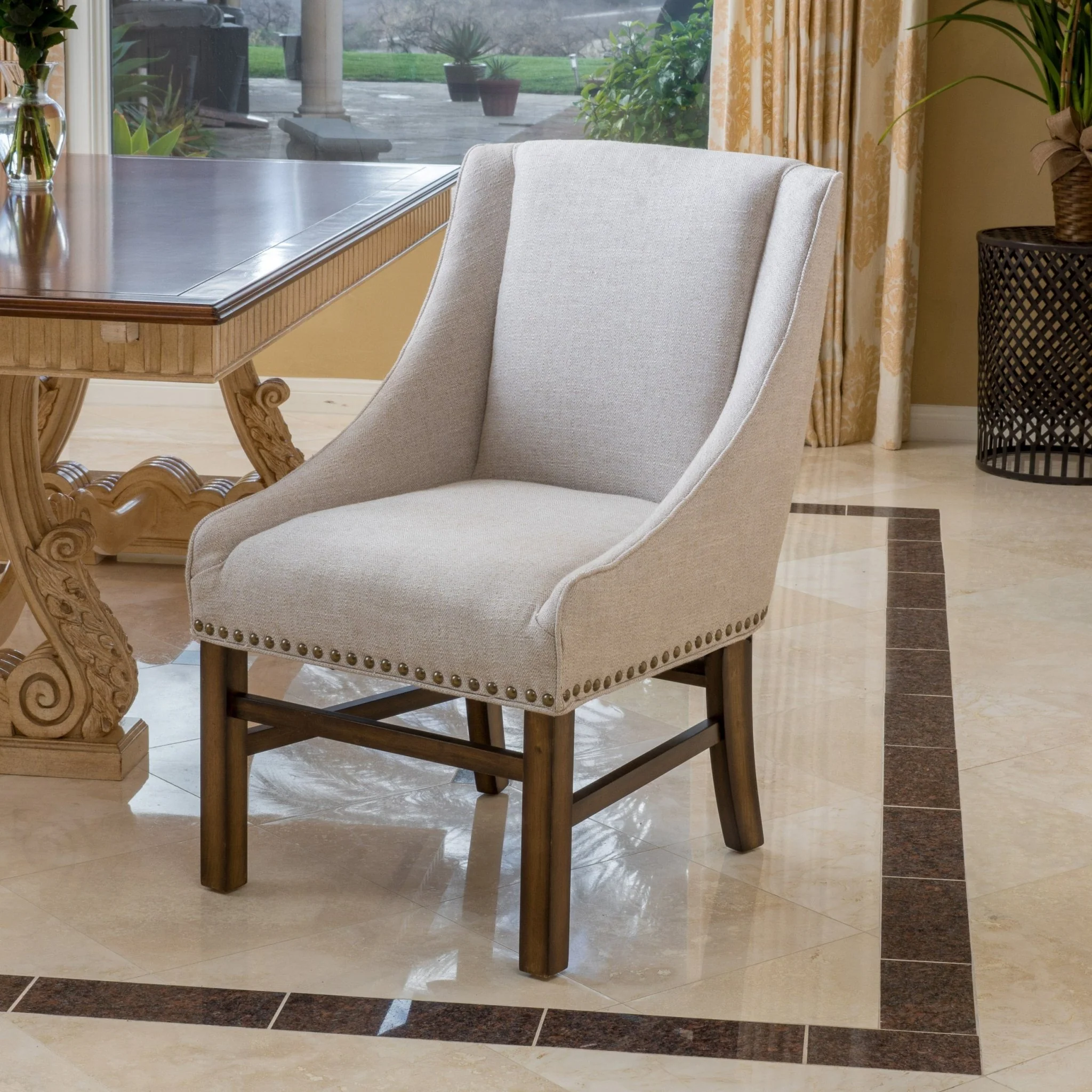 Upholstered Dining Chair with Wing Back, Slide Arm and Nail Head Trim - Image 9