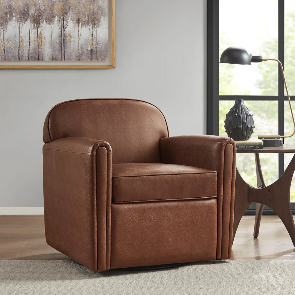 Upholstered Faux Leather 360 Degree Swivel Armchair - Image 7