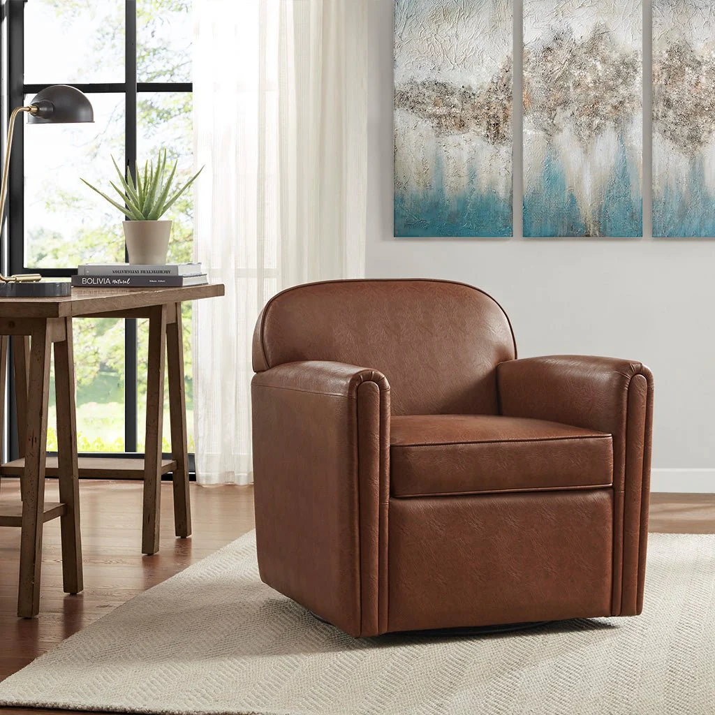 Upholstered Faux Leather 360 Degree Swivel Armchair - Image 8