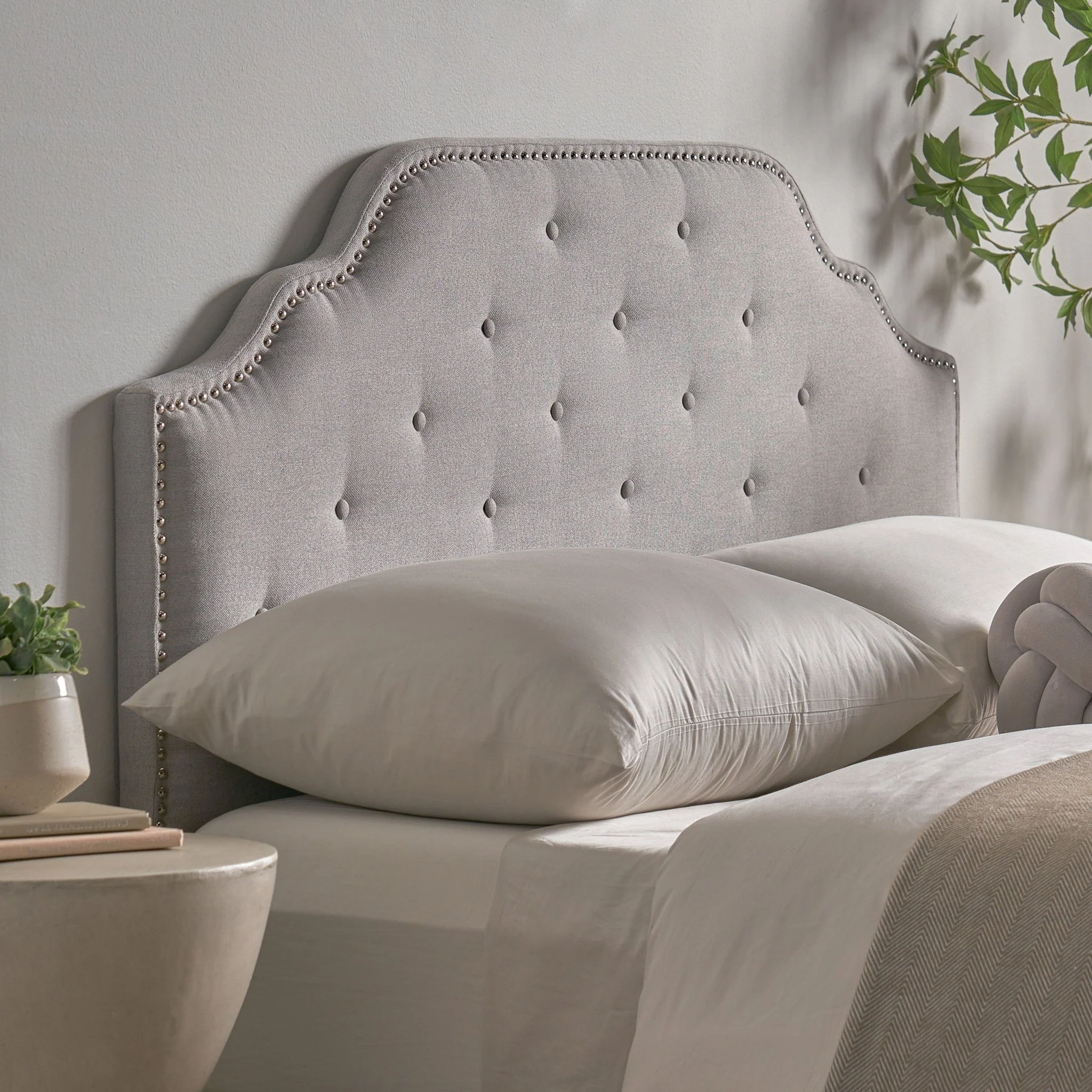Upholstered Headboard with Diamond Tufted and Nail Head Trim, Queen and Full Size - Image 7