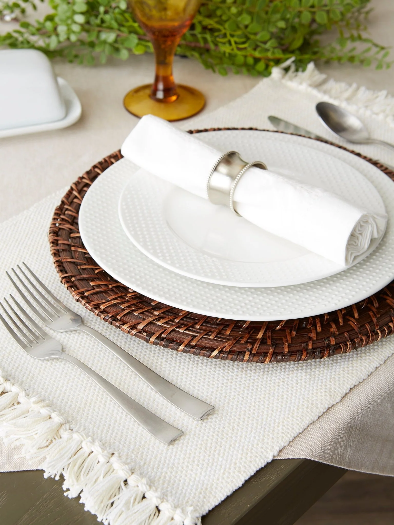 Variegated Fringe 13X19" Nautical Blue Cotton Placemat Set Of 6 - Image 3