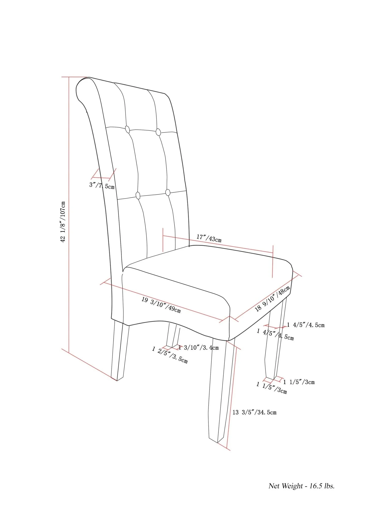 Veritas Faux Leather Dining Chair with Button Tufted Back and Solid Wood Legs, Set of 2 - Image 8