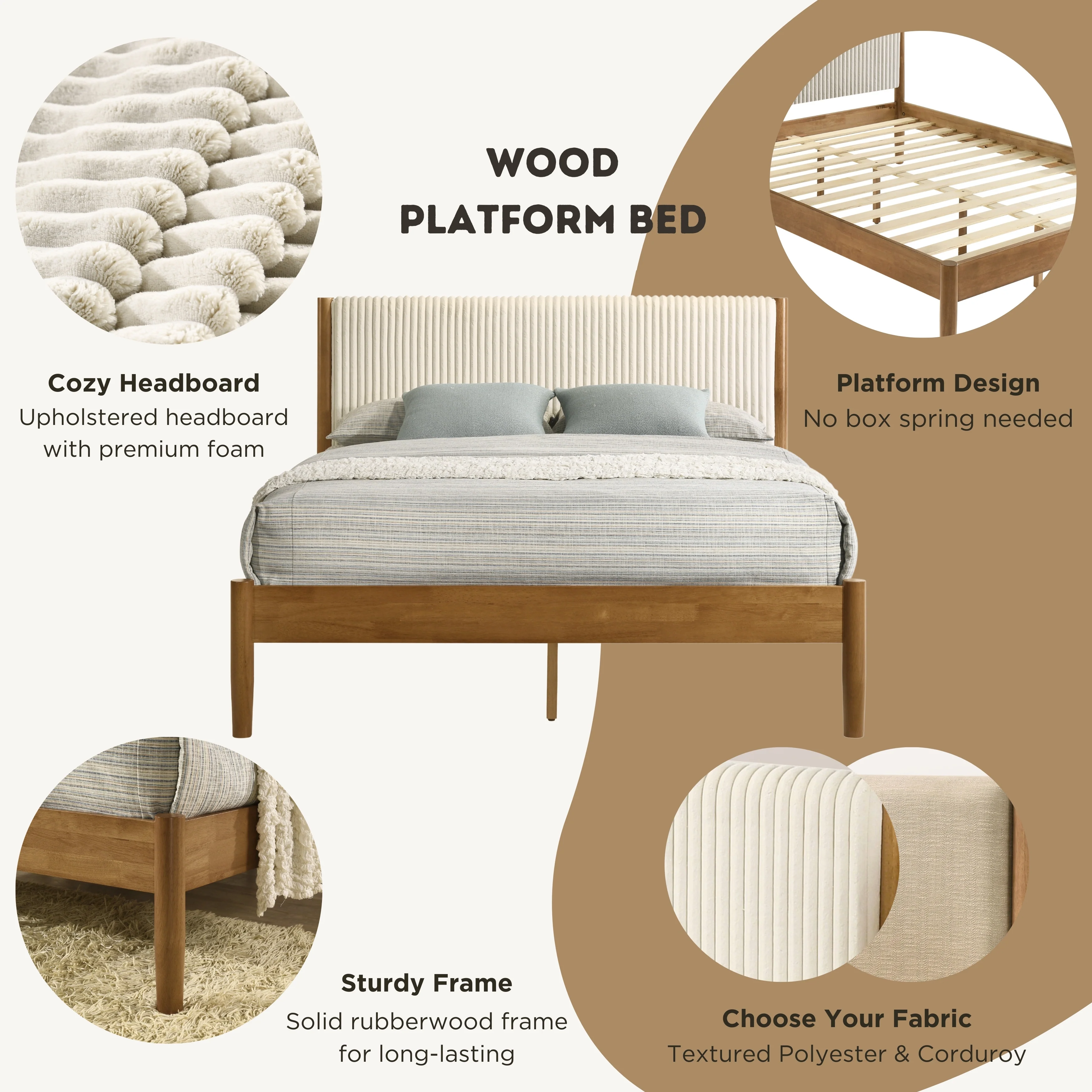 Vichy 2-Piece Rubberwood Corduroy Queen Bedroom Set - Image 7