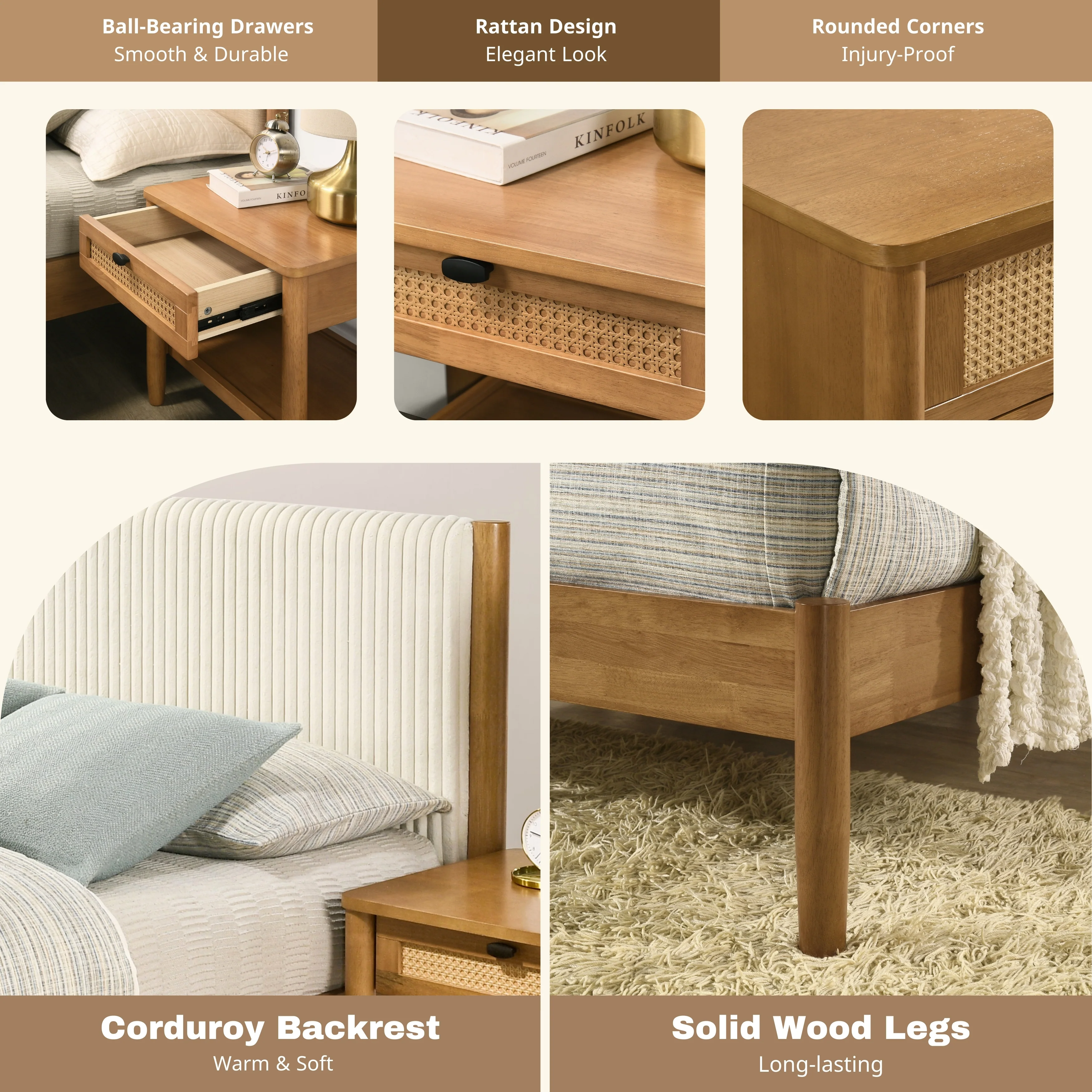 Vichy 5-Piece Rubberwood Queen Bedroom Set - Image 10