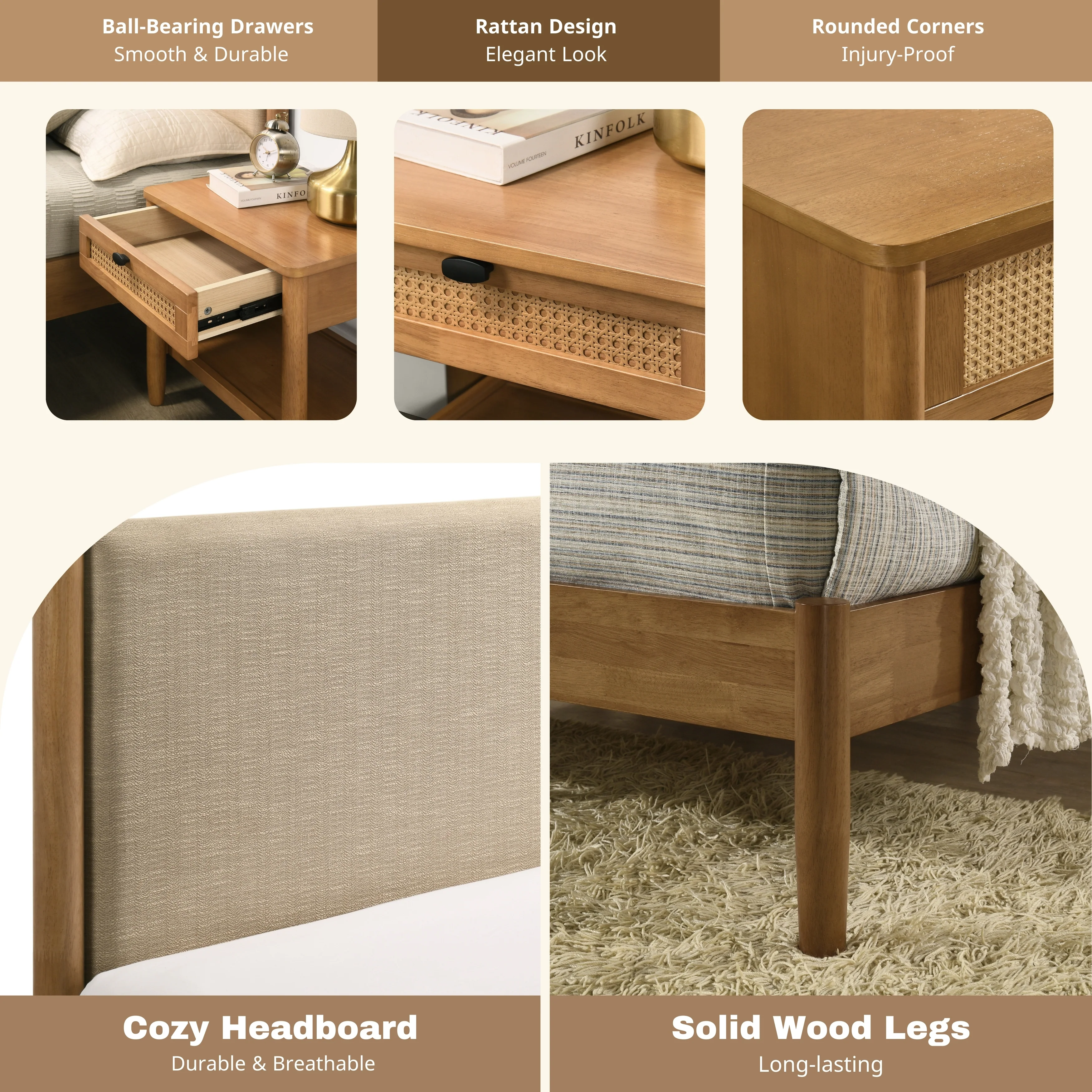 Vichy 5-Piece Rubberwood Queen Bedroom Set - Image 9