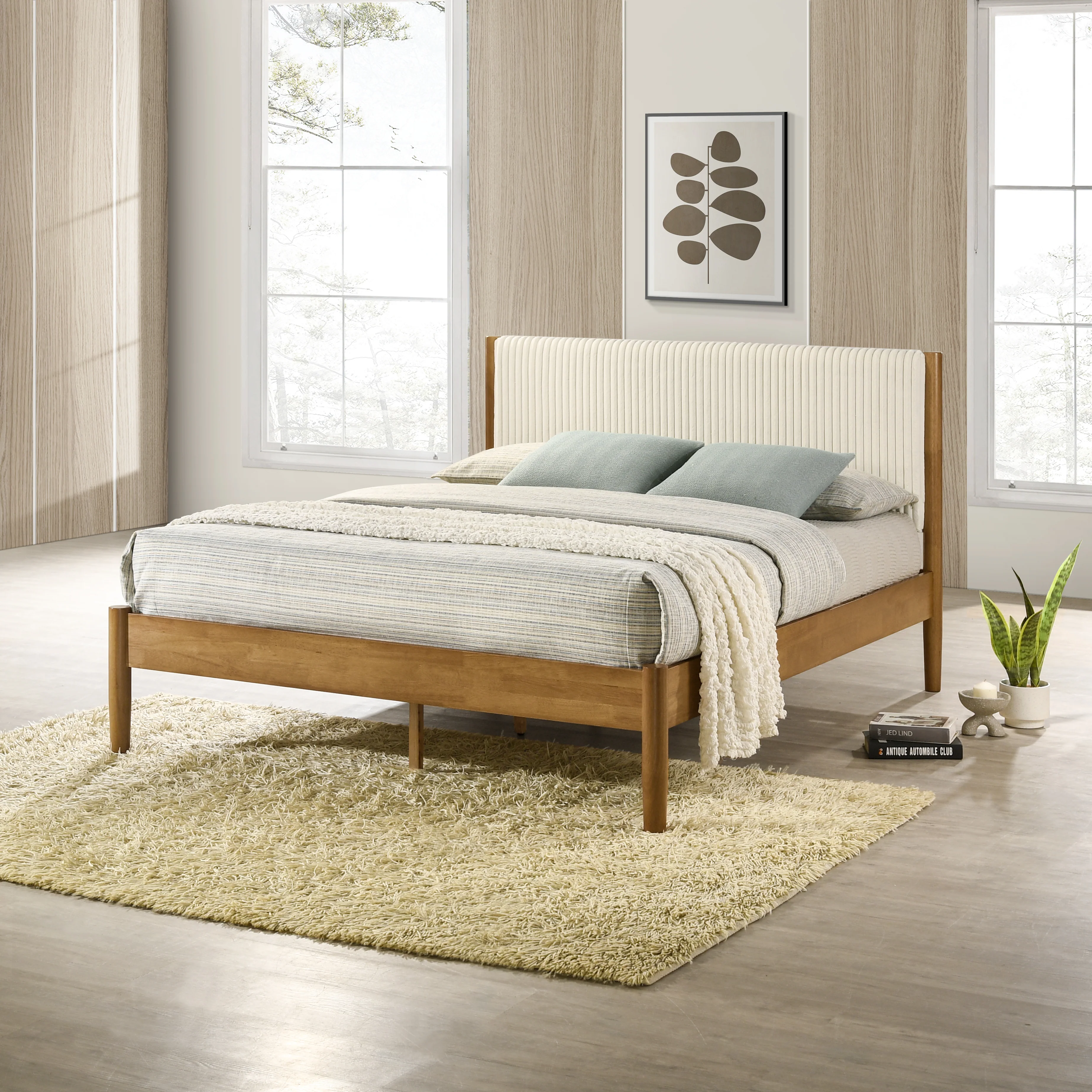 Vichy Rubberwood Platform Bed in Light Walnut, Queen - Image 2