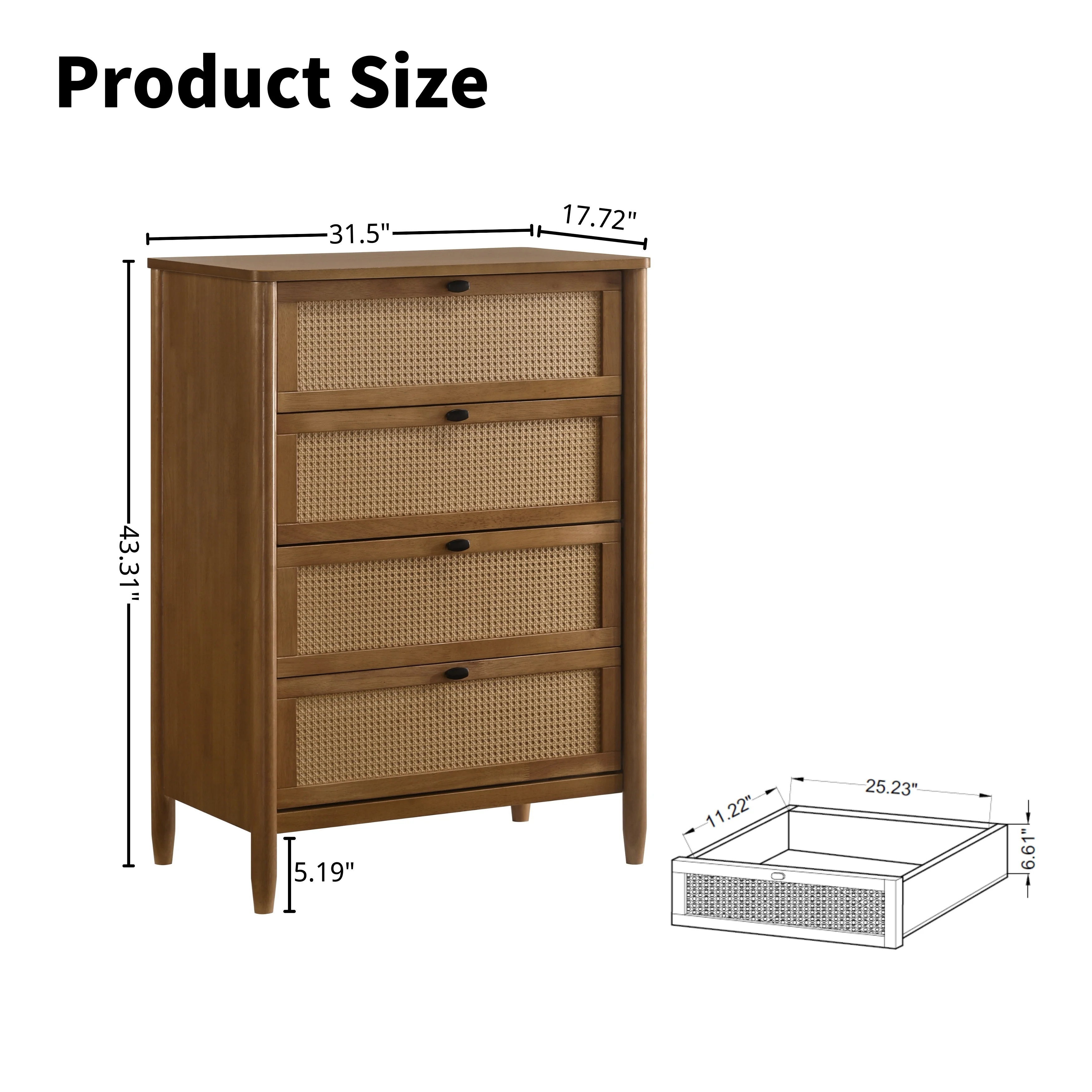 Vichy Wood and Rattan 4-Drawer Chest - Image 9