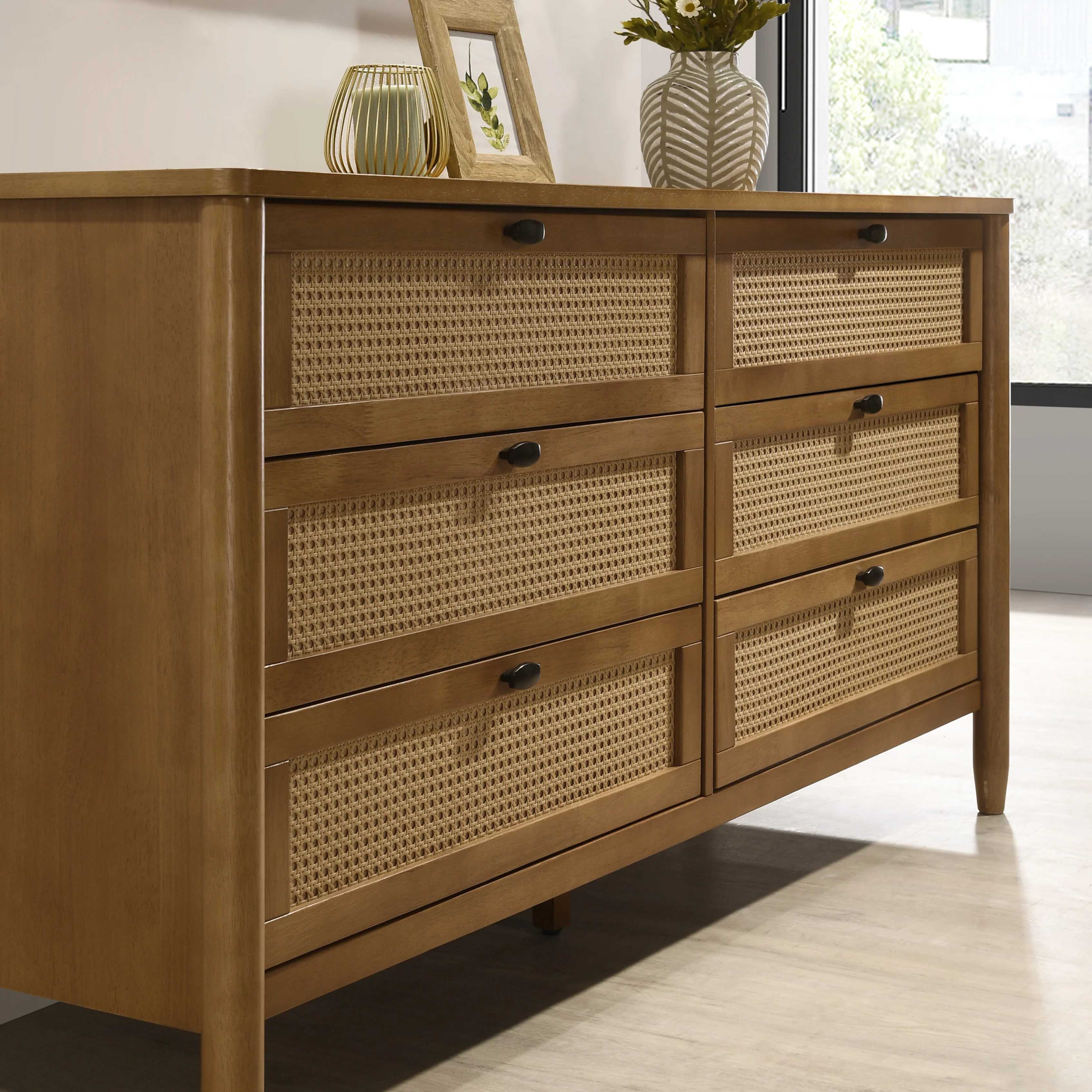 Vichy Wood and Rattan 6-Drawer Dresser - Image 2