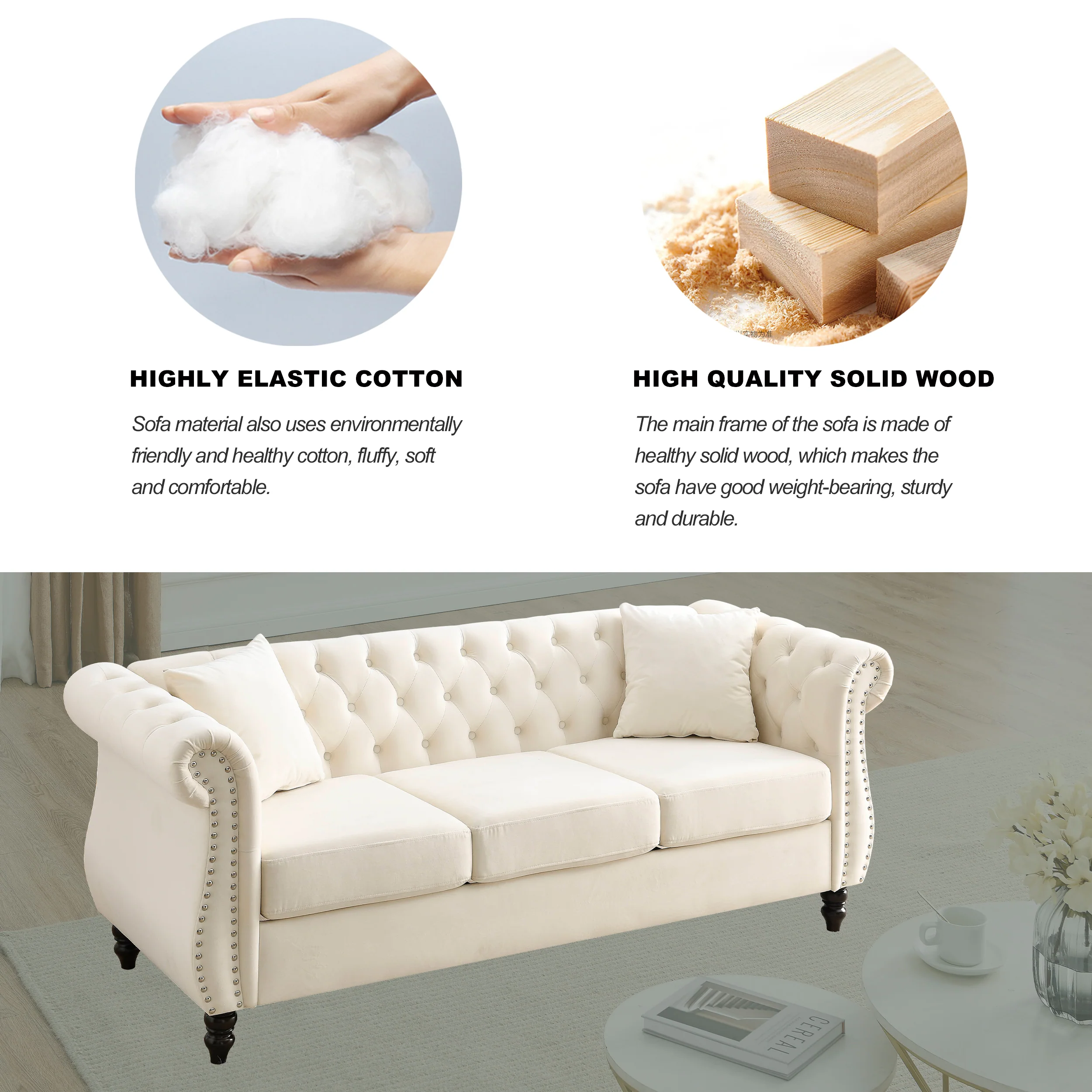 Nailhead Velvet Chesterfield 3-Seater Sofa - Image 13