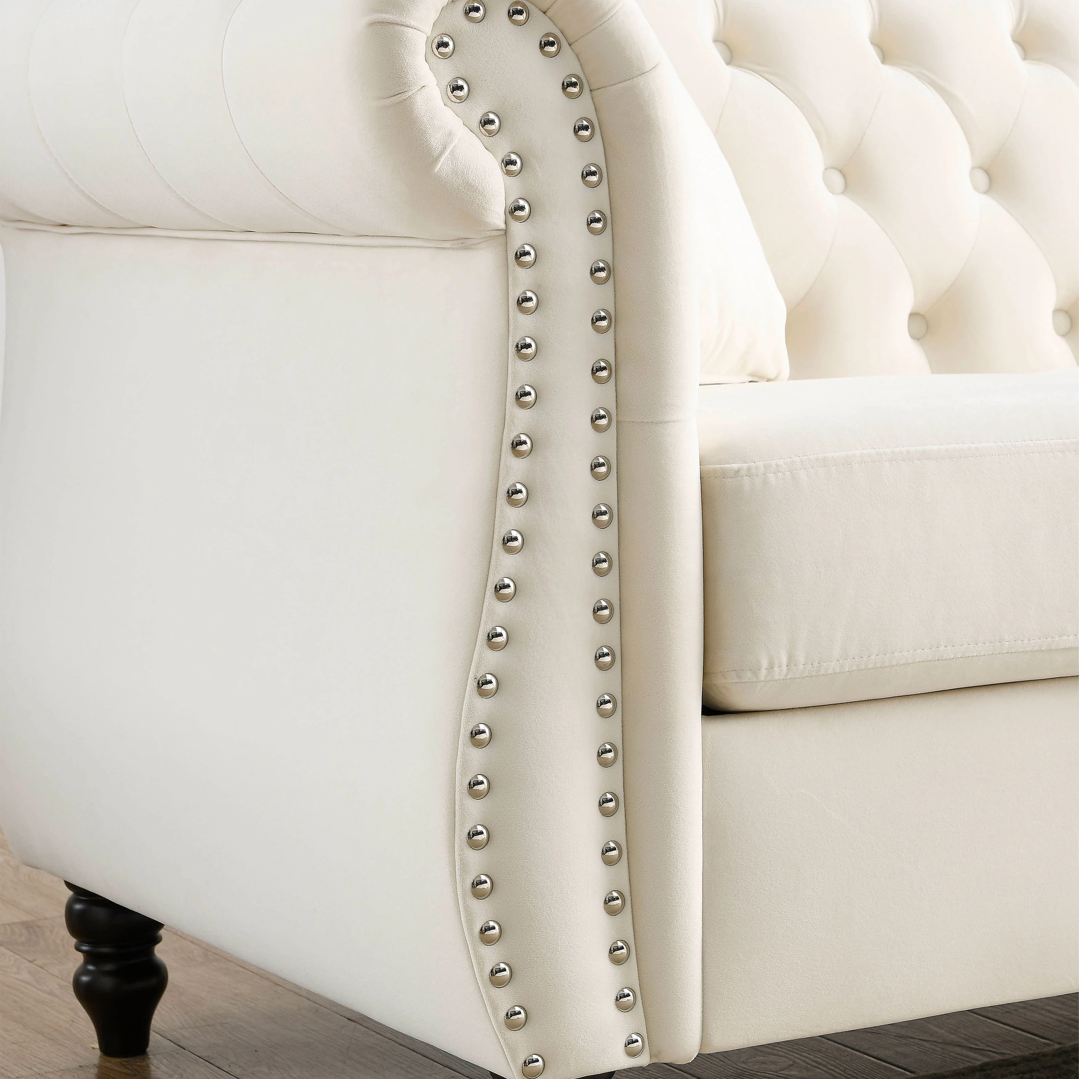 Nailhead Velvet Chesterfield 3-Seater Sofa - Image 21