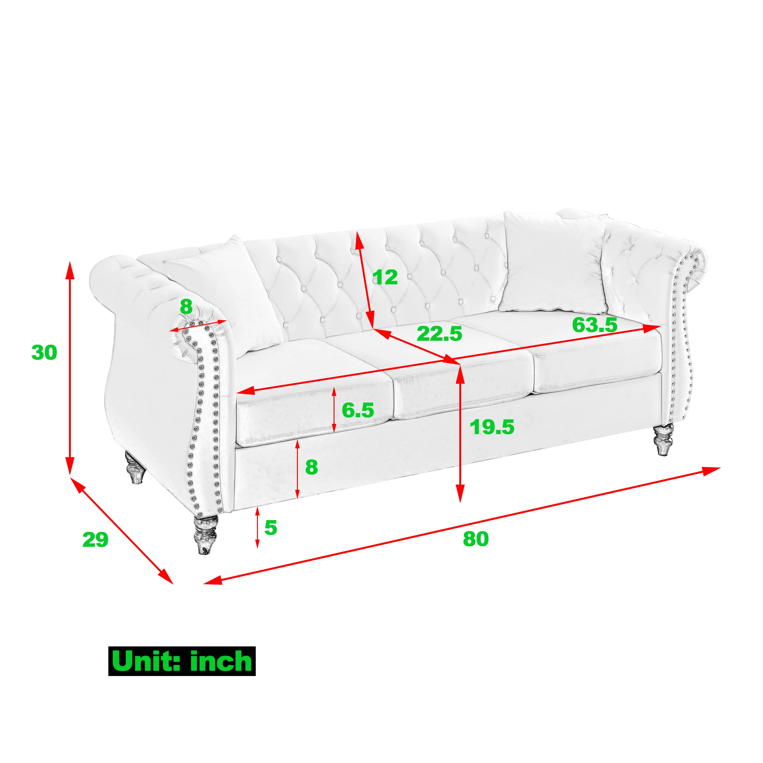 Nailhead Velvet Chesterfield 3-Seater Sofa - Image 25