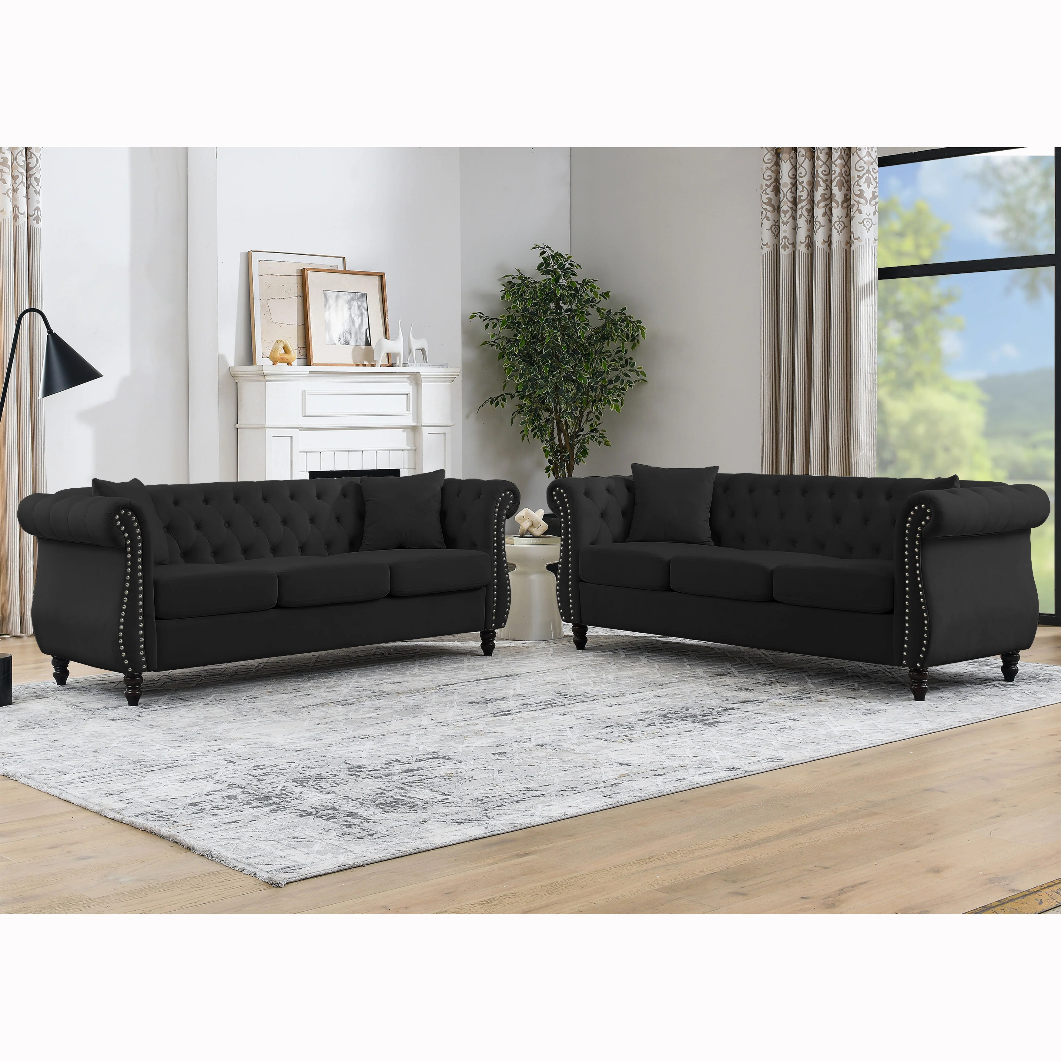 Nailhead Velvet Chesterfield 3-Seater Sofa - Image 26