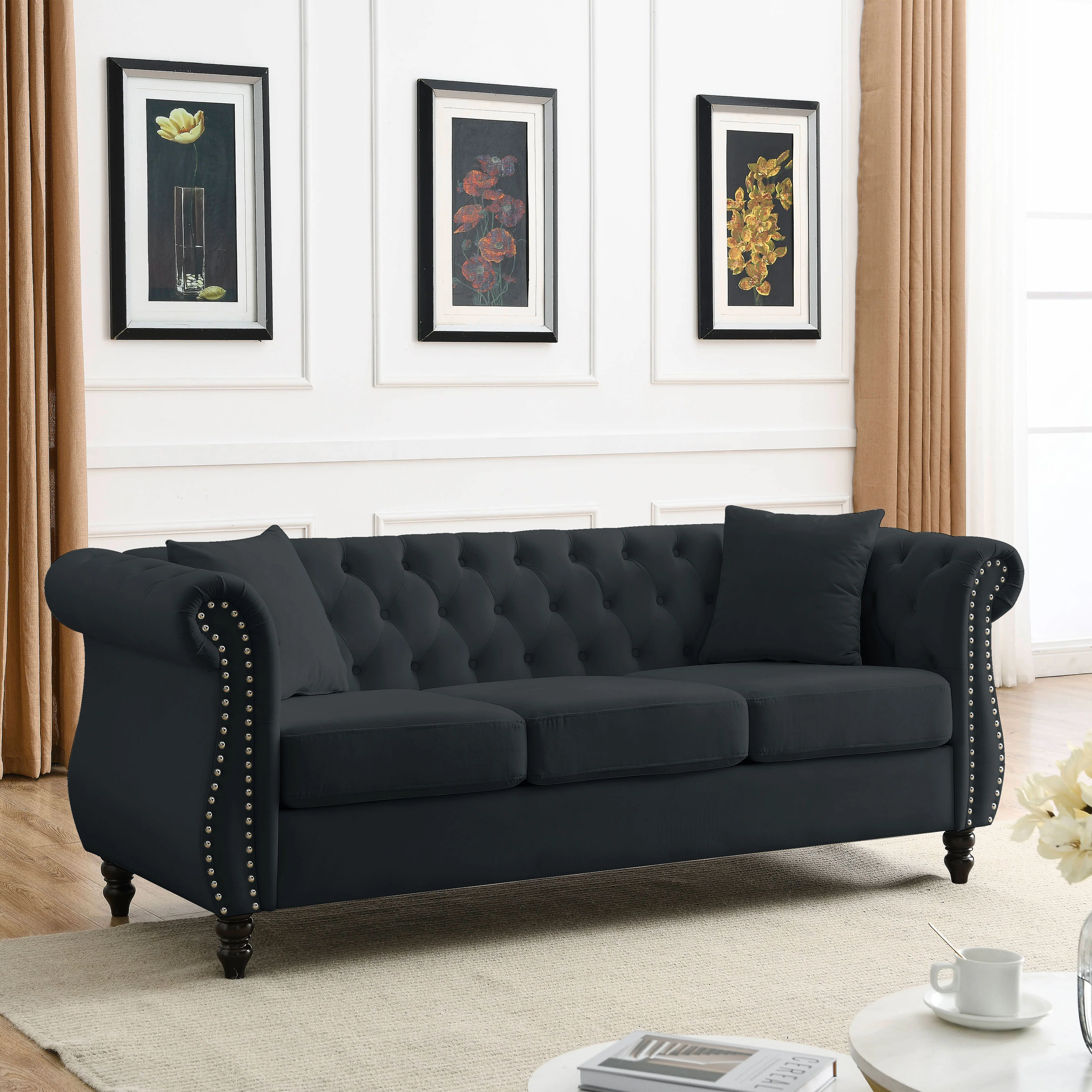 Nailhead Velvet Chesterfield 3-Seater Sofa - Image 28