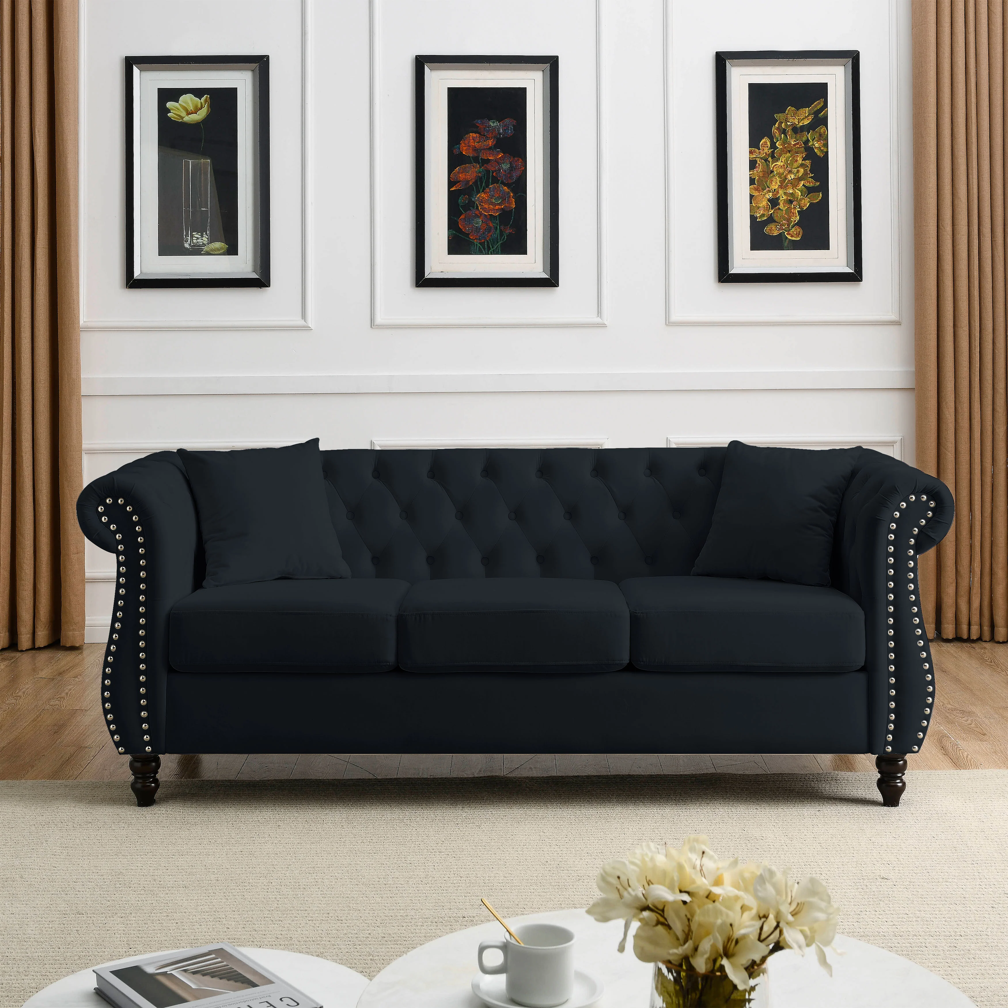 Nailhead Velvet Chesterfield 3-Seater Sofa - Image 29