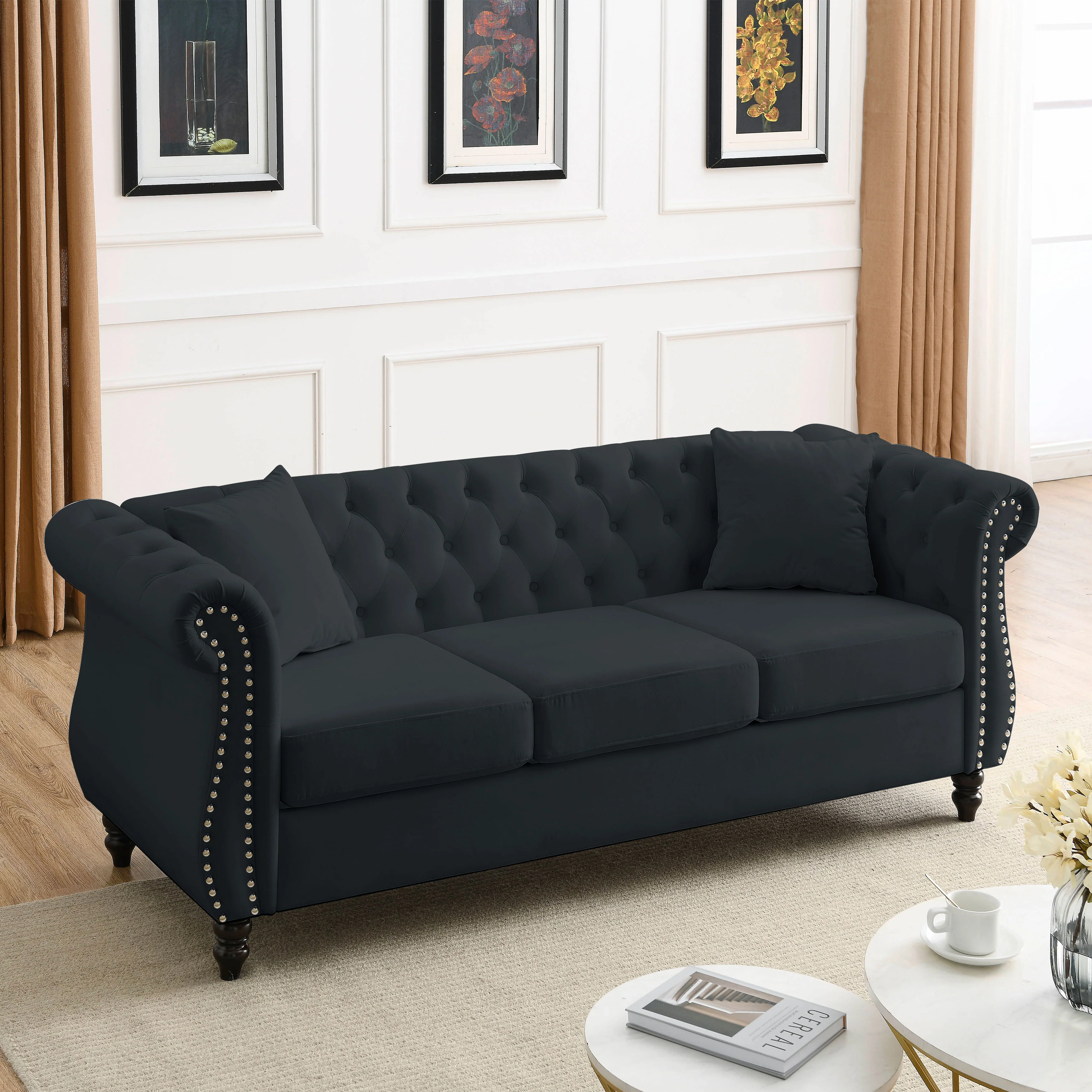Nailhead Velvet Chesterfield 3-Seater Sofa - Image 39