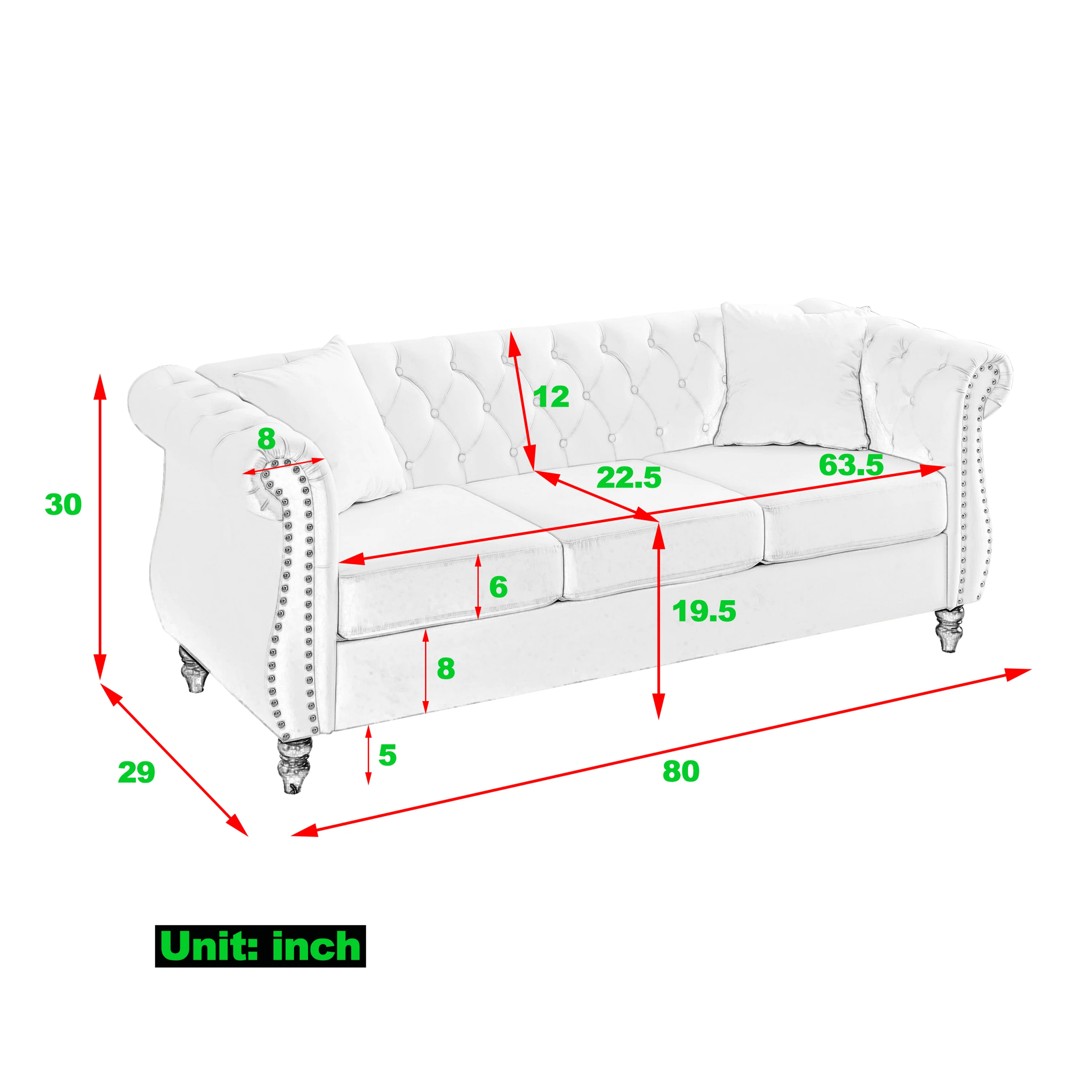 Nailhead Velvet Chesterfield 3-Seater Sofa - Image 41