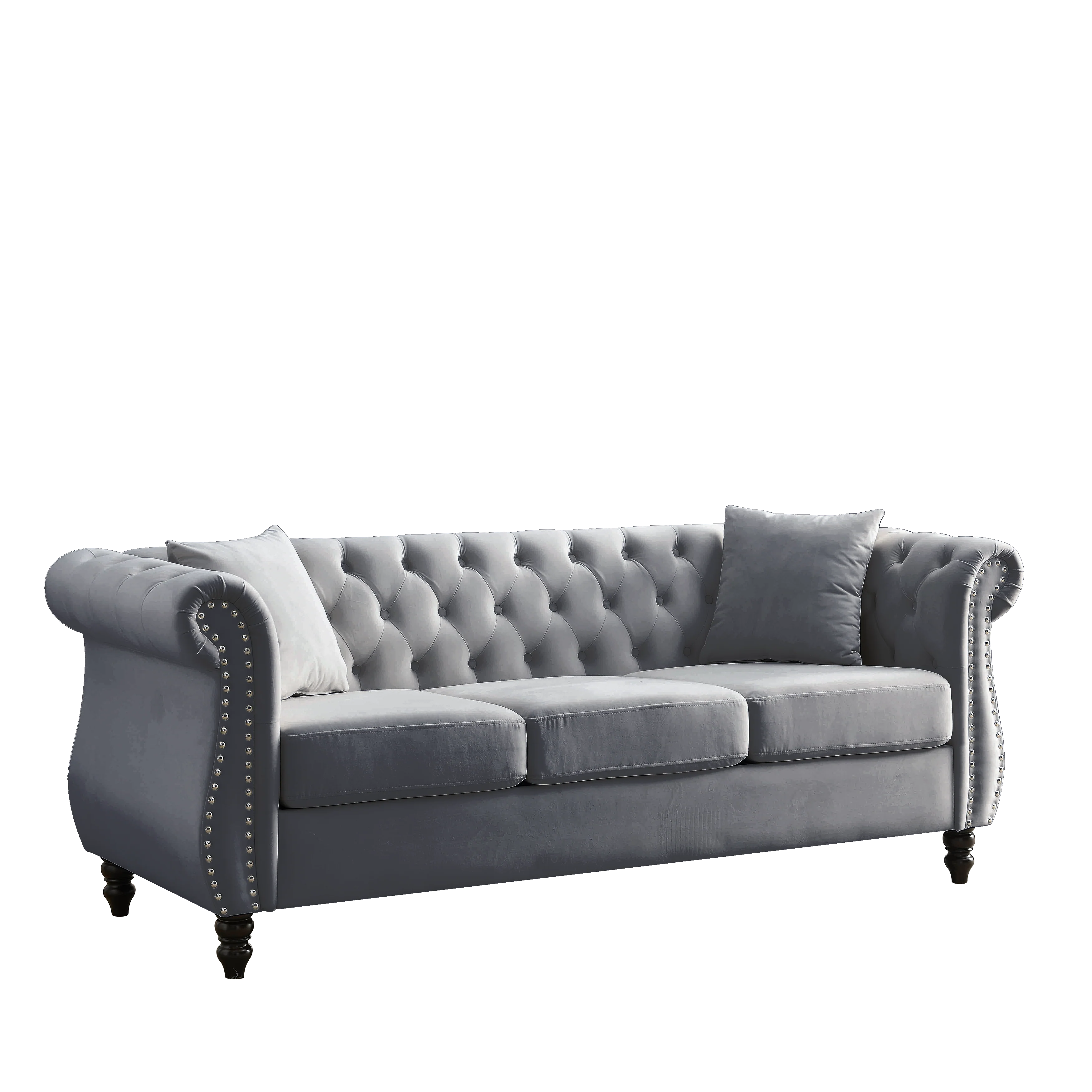 Nailhead Velvet Chesterfield 3-Seater Sofa - Image 49