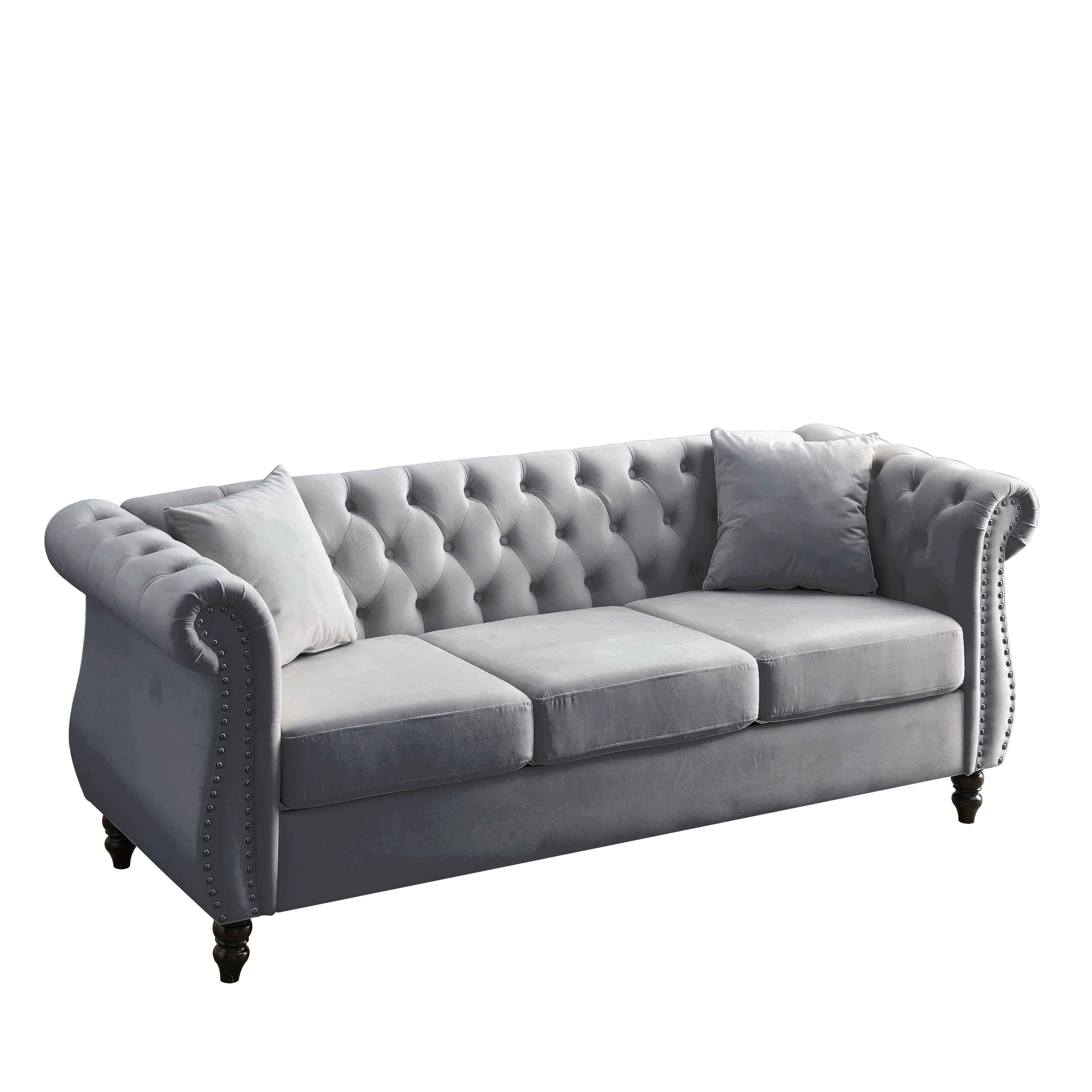 Nailhead Velvet Chesterfield 3-Seater Sofa - Image 50