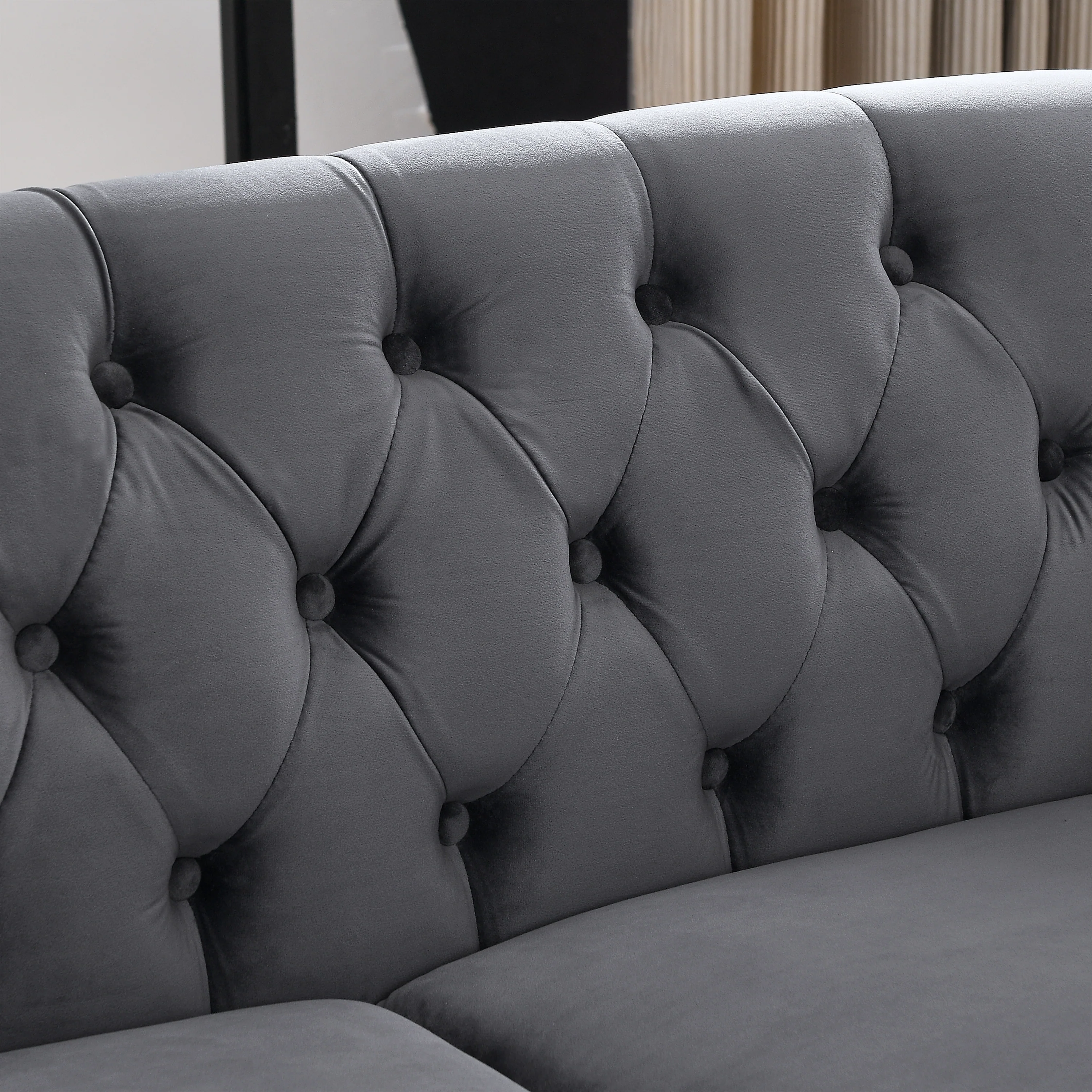 Nailhead Velvet Chesterfield 3-Seater Sofa - Image 51