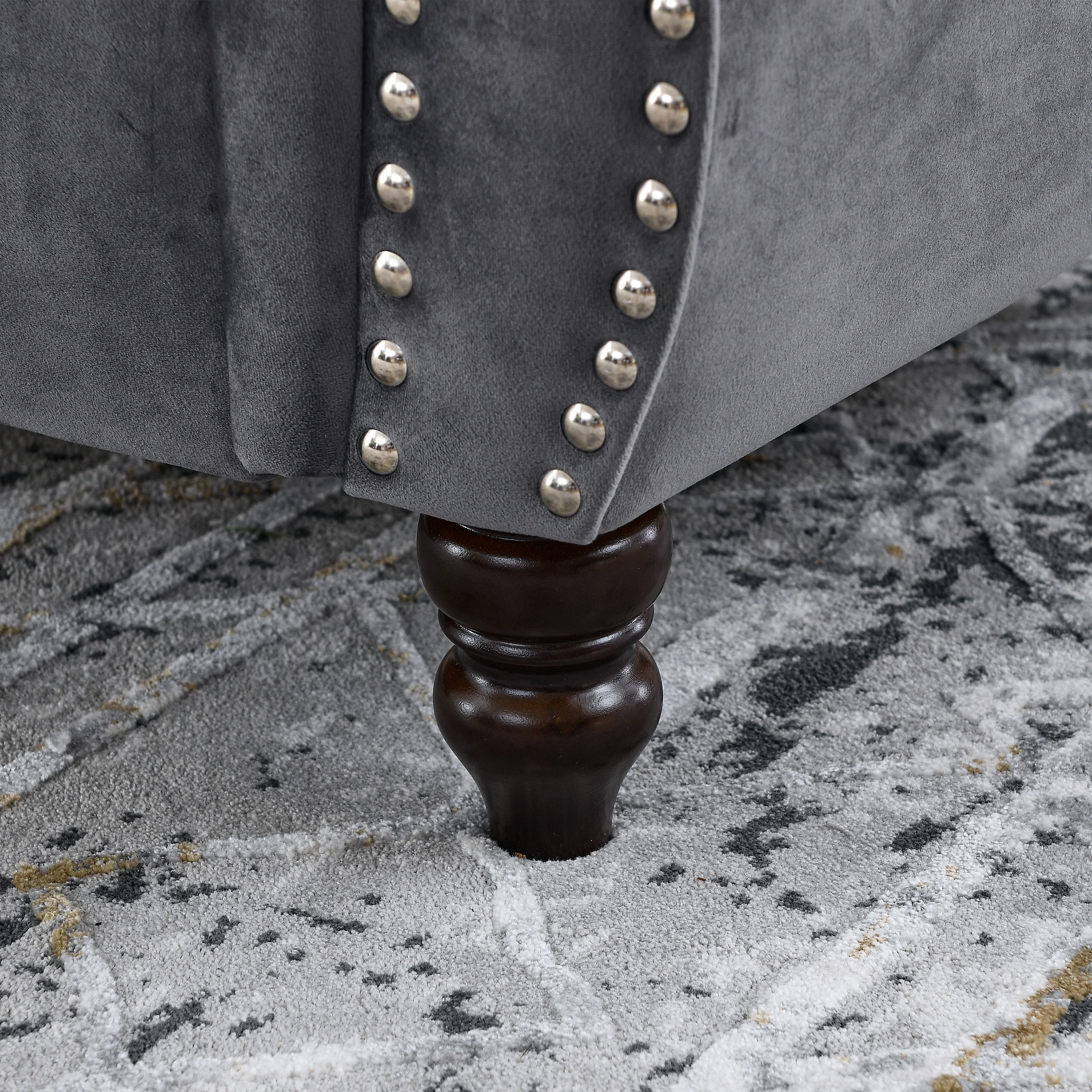 Nailhead Velvet Chesterfield 3-Seater Sofa - Image 55