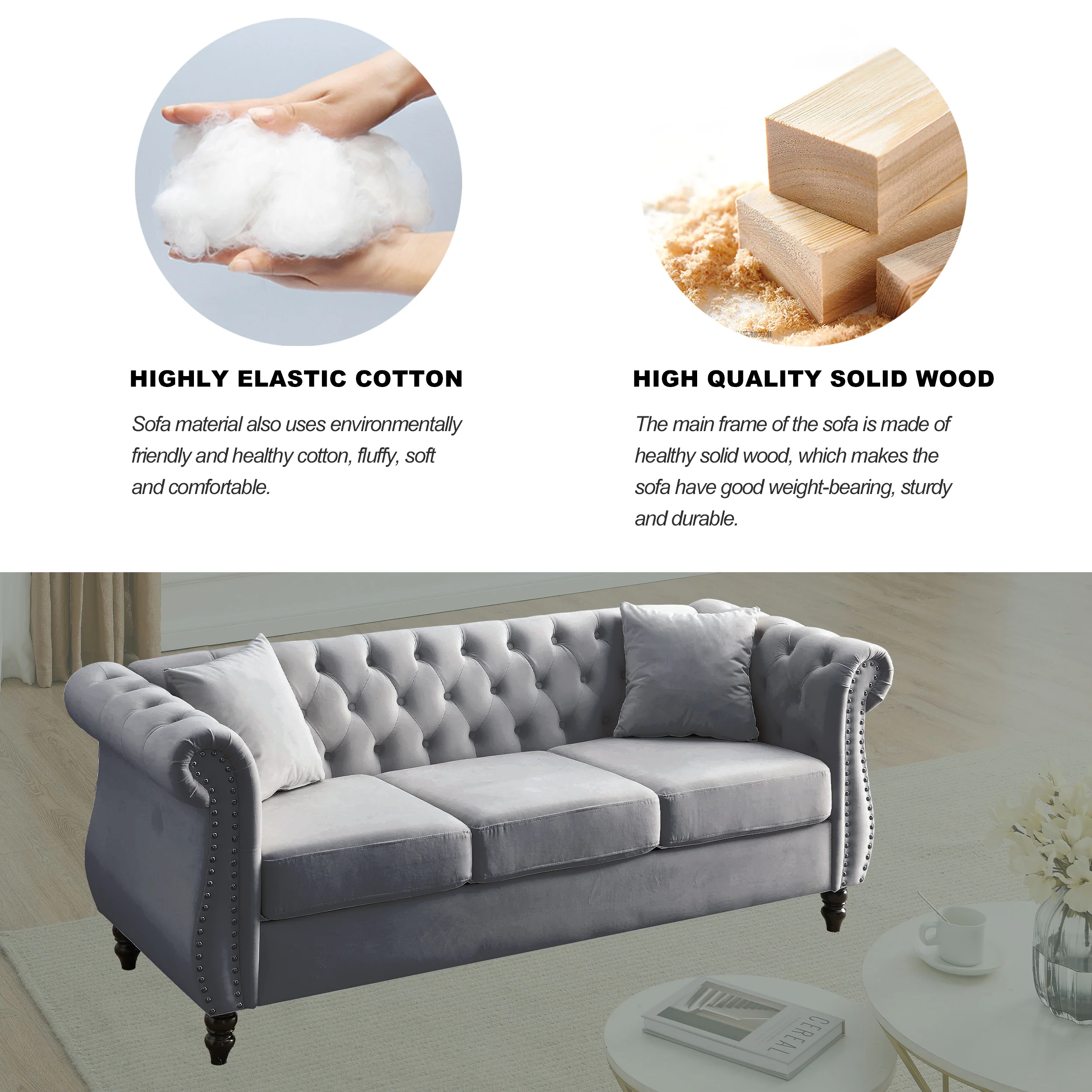 Nailhead Velvet Chesterfield 3-Seater Sofa - Image 59