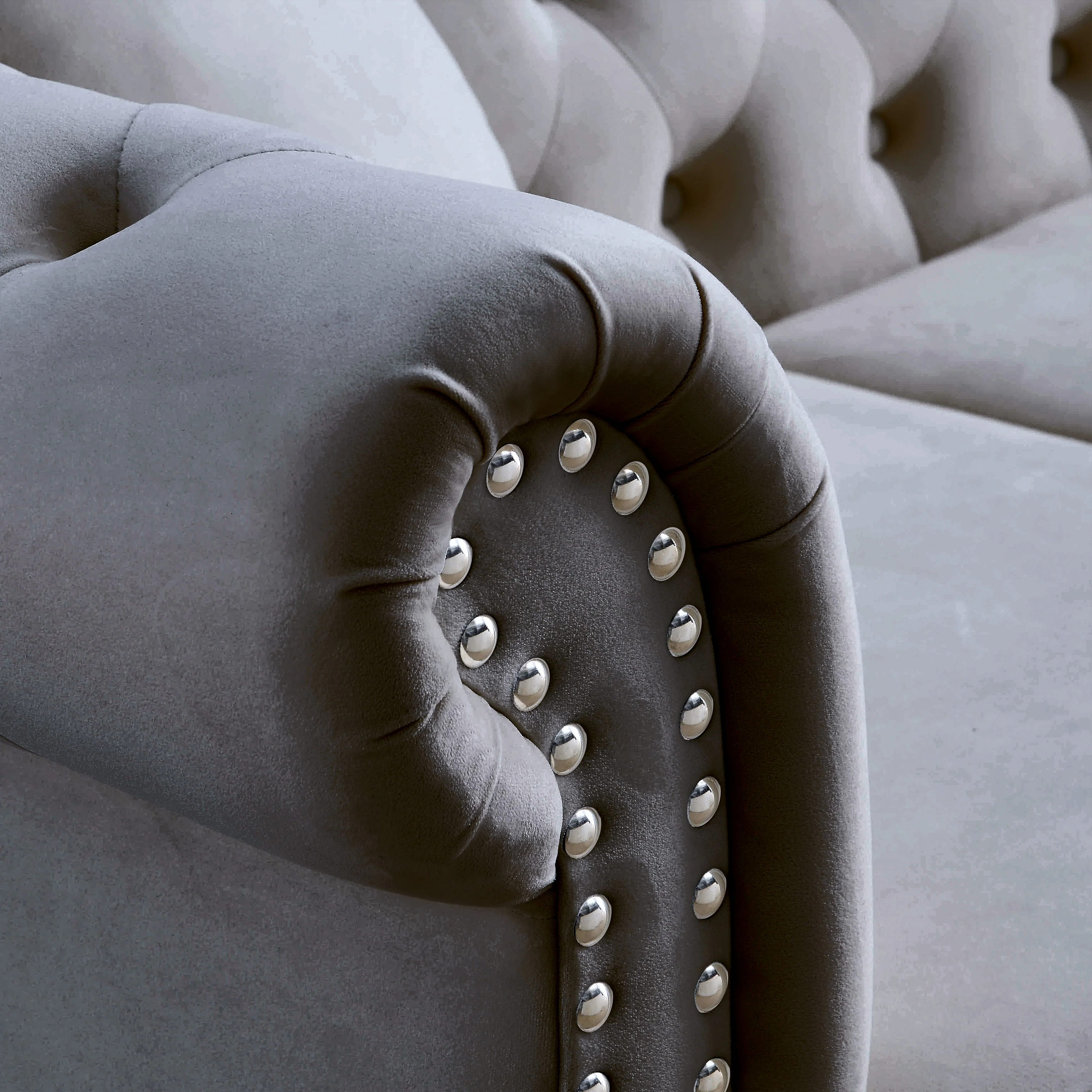 Nailhead Velvet Chesterfield 3-Seater Sofa - Image 62