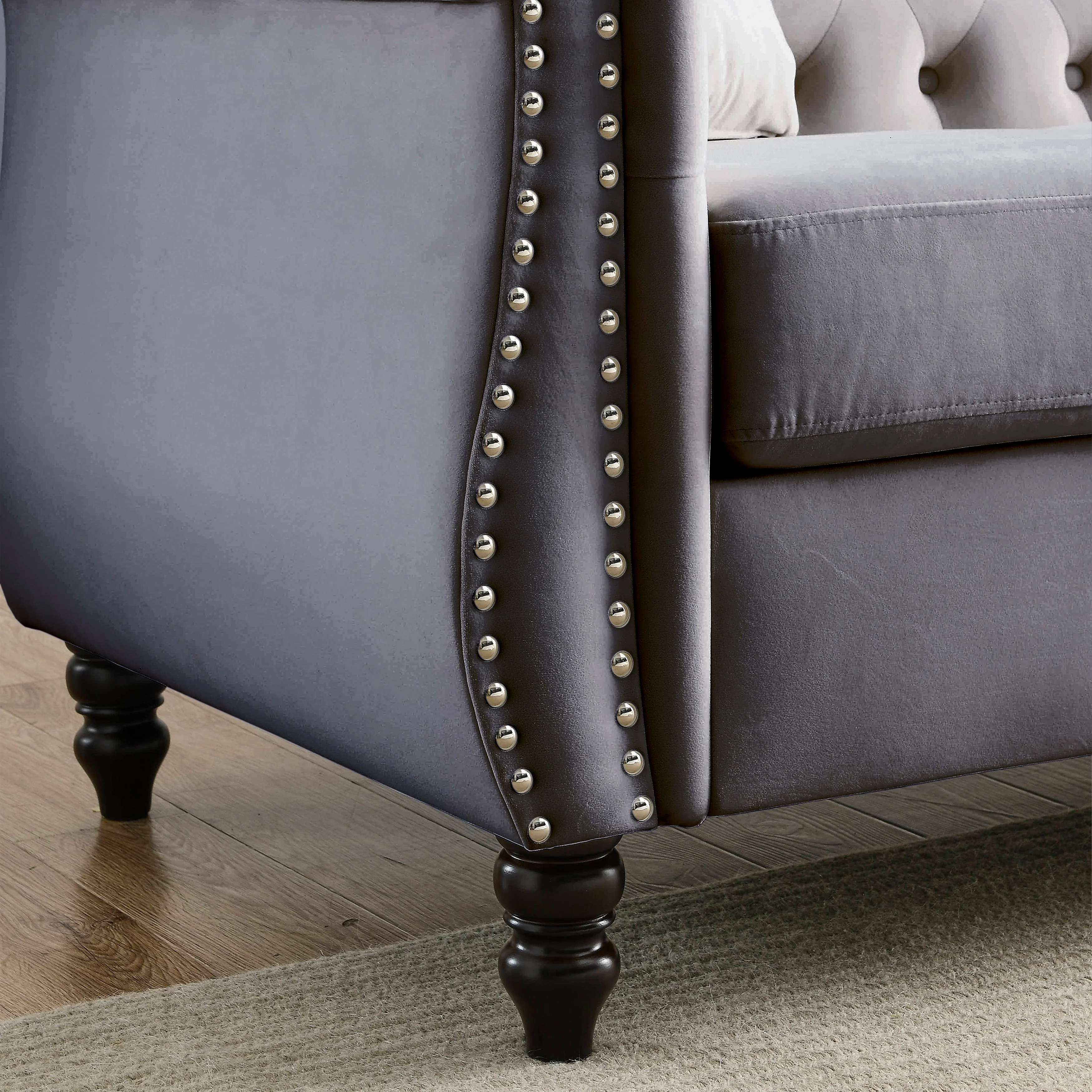 Nailhead Velvet Chesterfield 3-Seater Sofa - Image 63