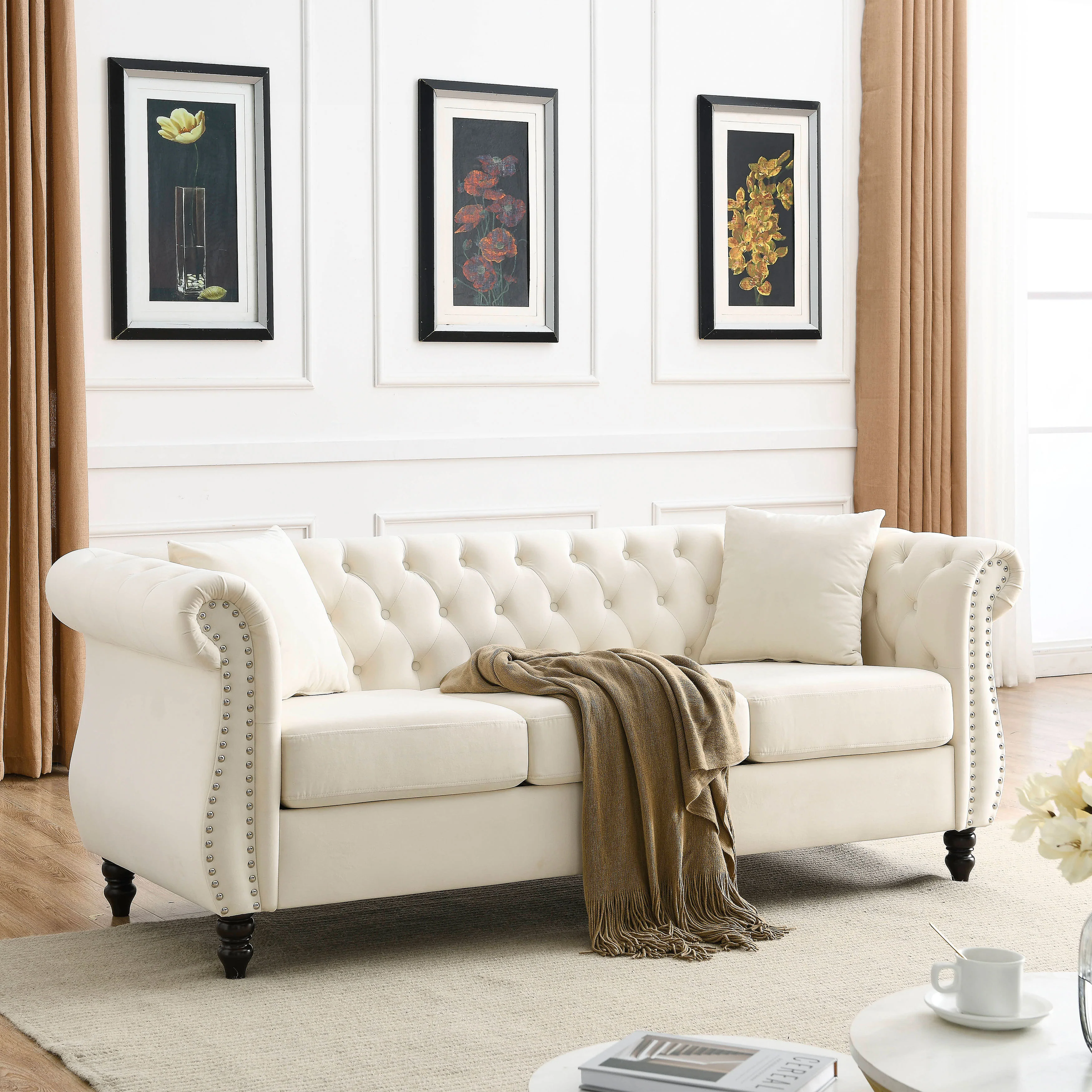 Nailhead Velvet Chesterfield 3-Seater Sofa - Image 7
